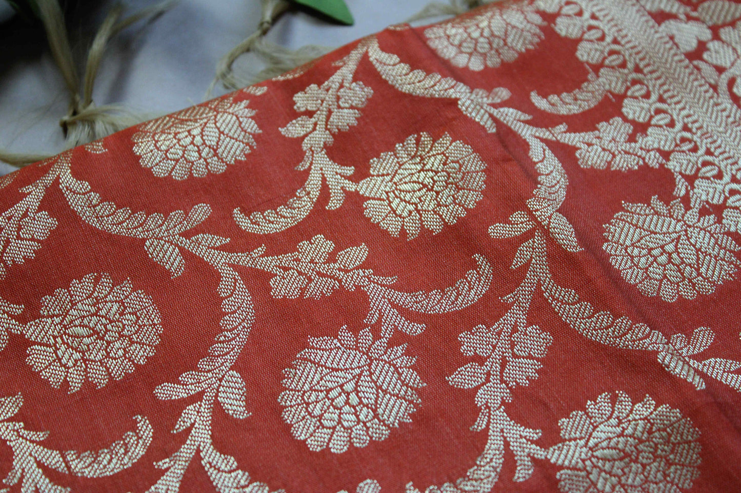 Banarasi Orange Silk Dupatta with gold weaving