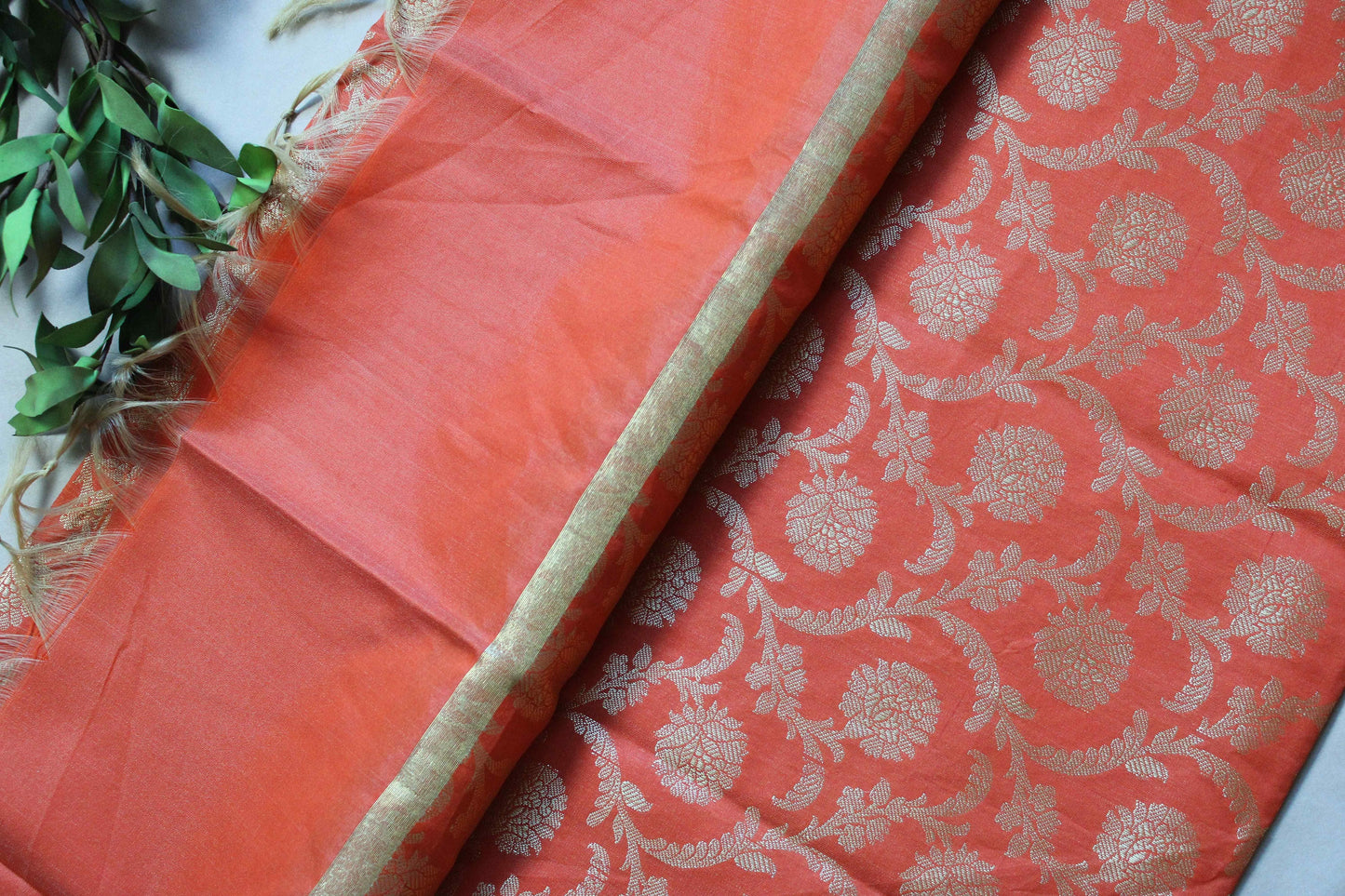 Banarasi Orange Silk Dupatta with gold weaving