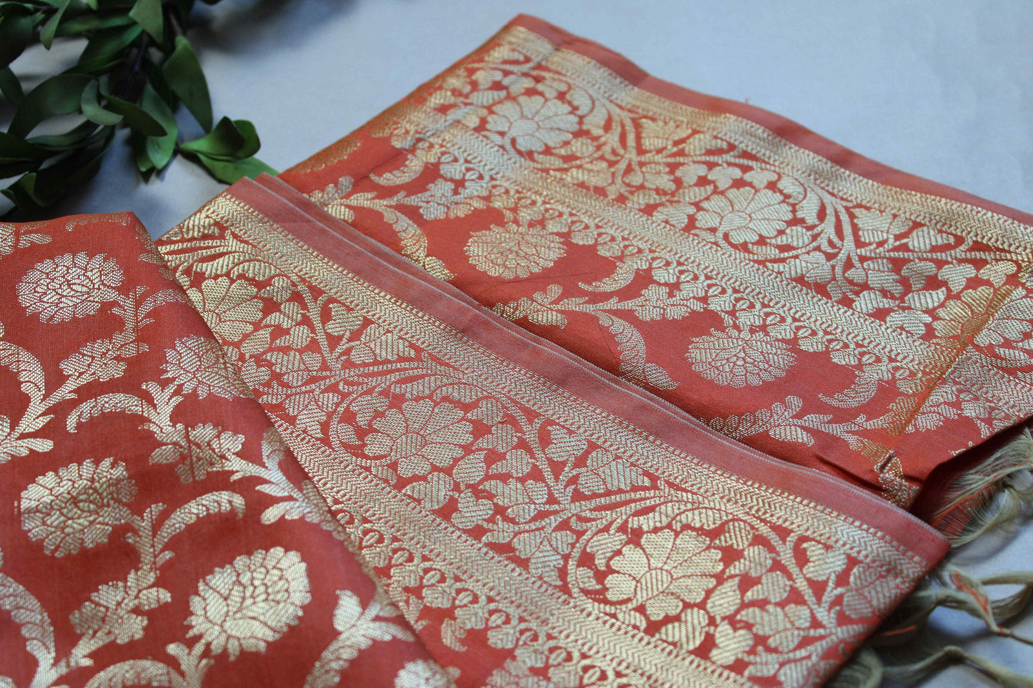 Banarasi Orange Silk Dupatta with gold weaving