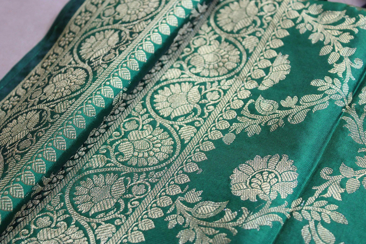 Banarasi Emerald Green Silk Dupatta with gold weaving