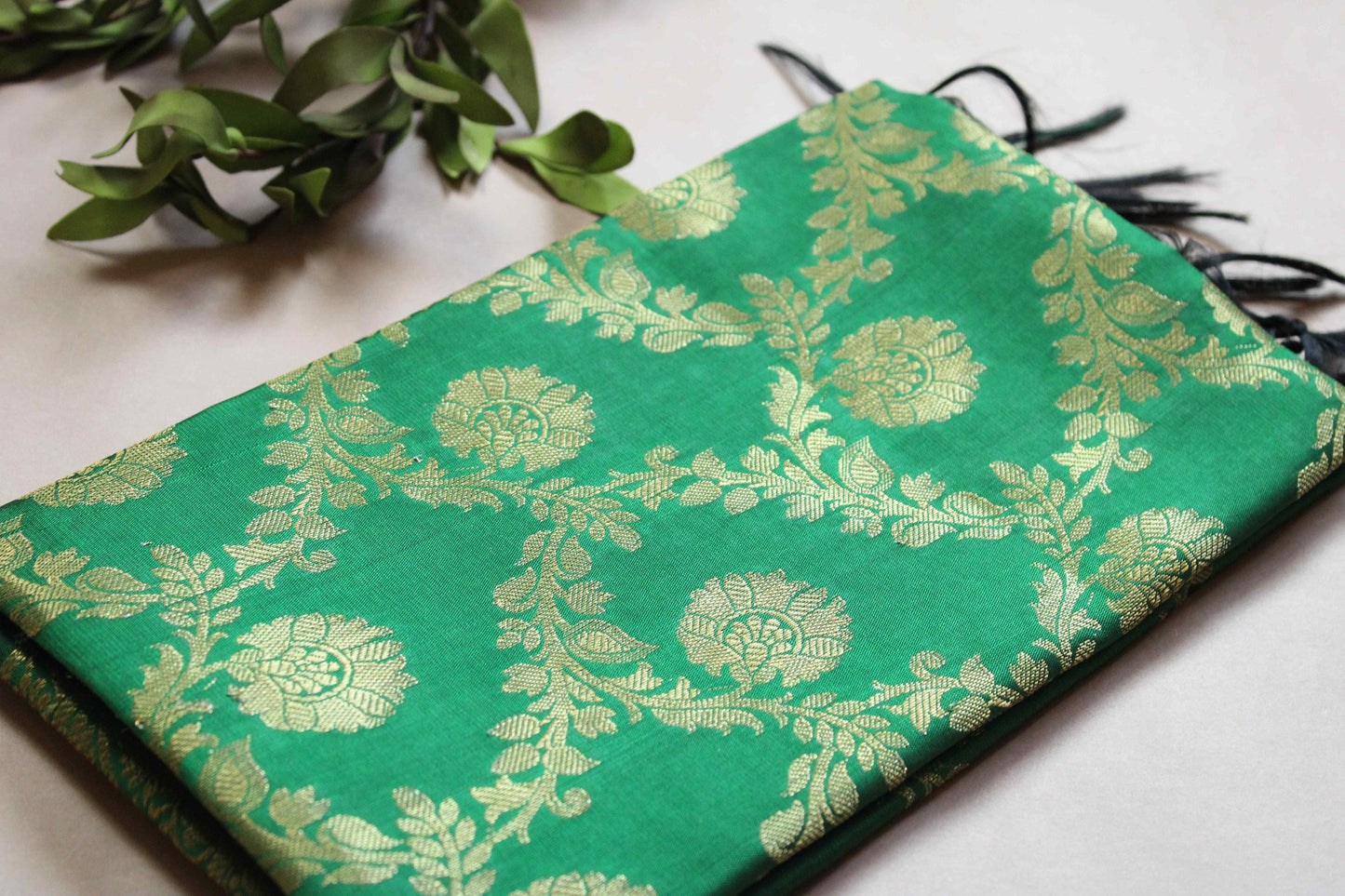 Banarasi Emerald Green Silk Dupatta with gold weaving