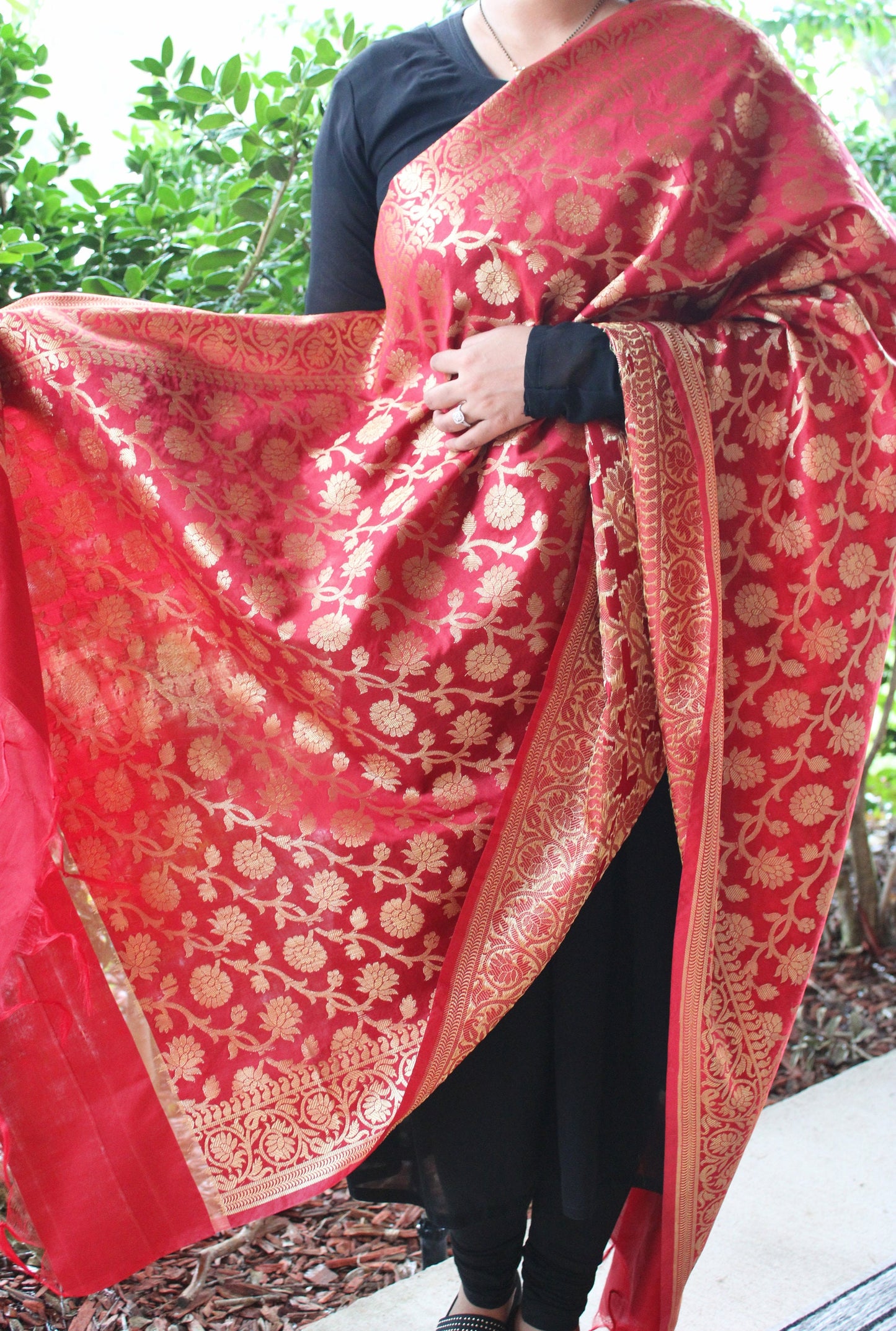 Banarasi Brown Silk Dupatta with gold weaving