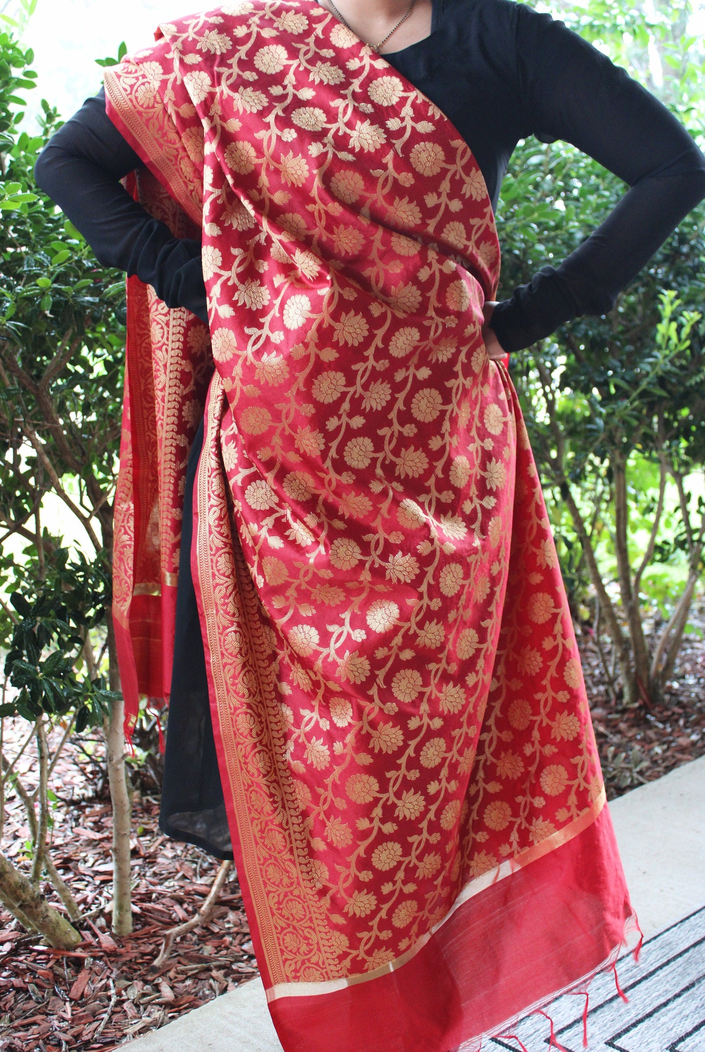 Banarasi Brown Silk Dupatta with gold weaving