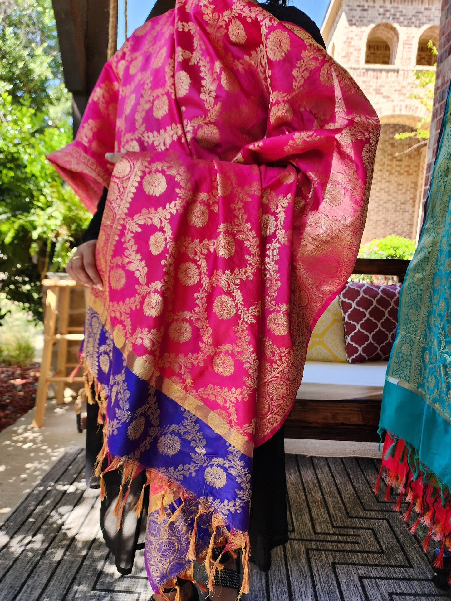 Banarasi Purple & Pink Dupatta with gold handweaving