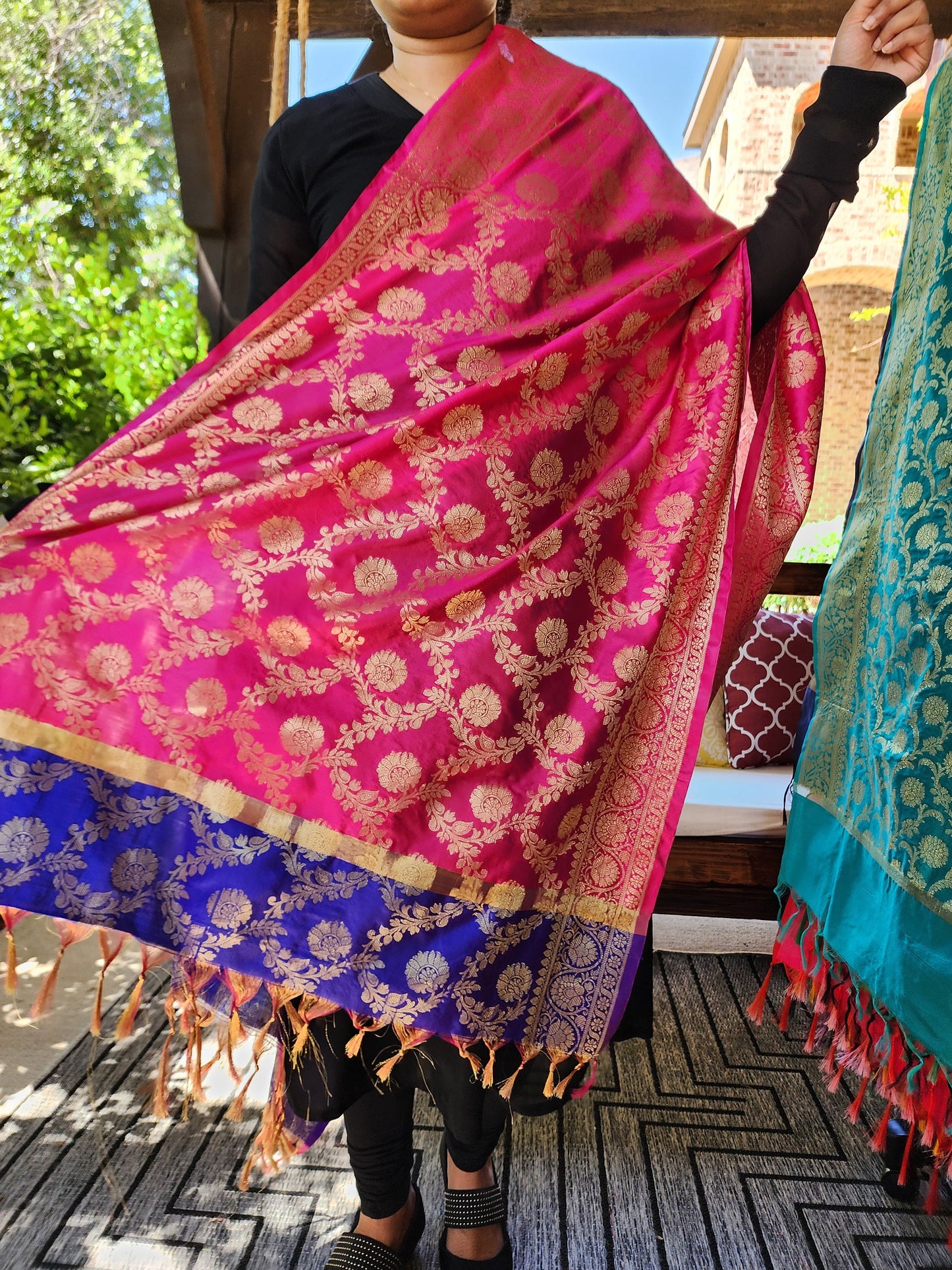 Banarasi Purple & Pink Dupatta with gold handweaving