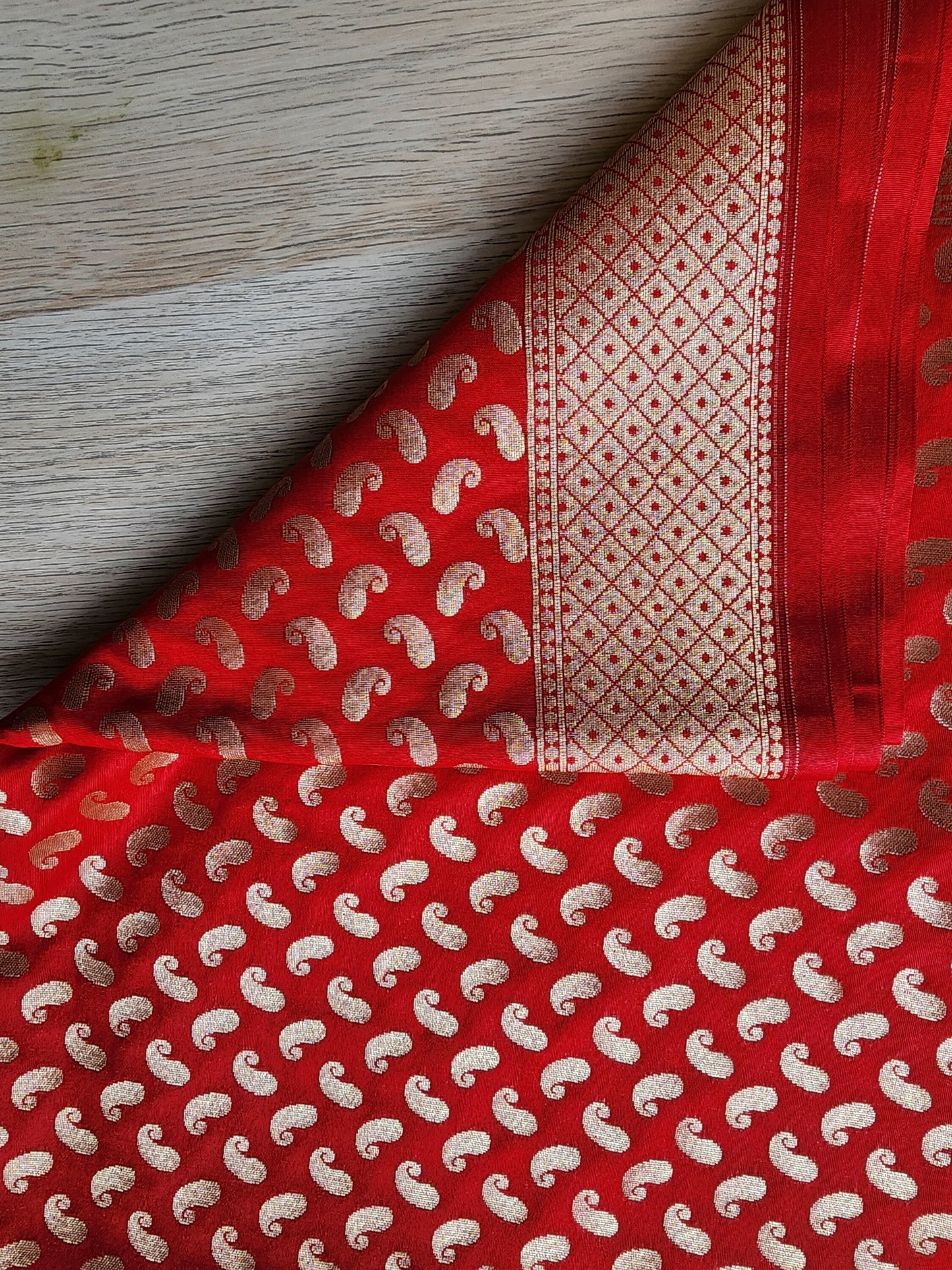 Banarasi Silk Red Color Dupatta with gold handweaving