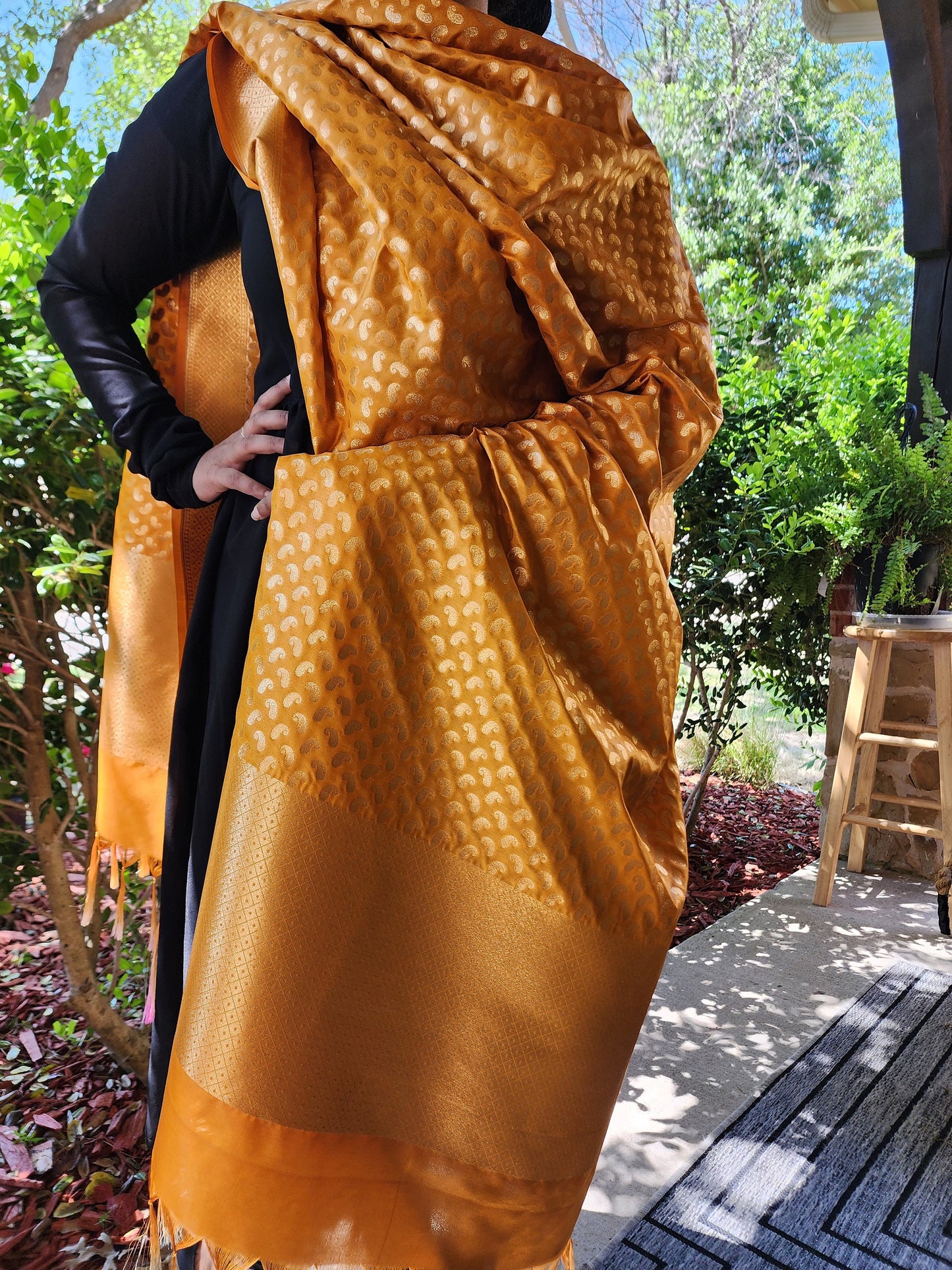 Banarasi Silk Mustard Yellow Dupatta with gold handweaving