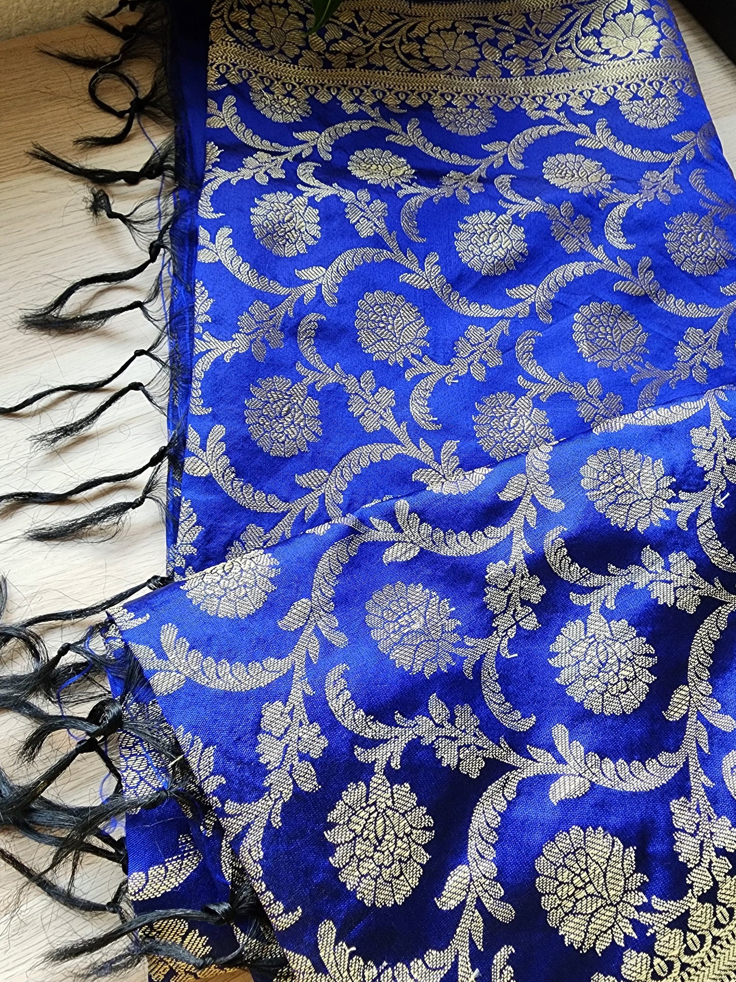 Banarasi Royal Blue Silk Dupatta with gold weaving