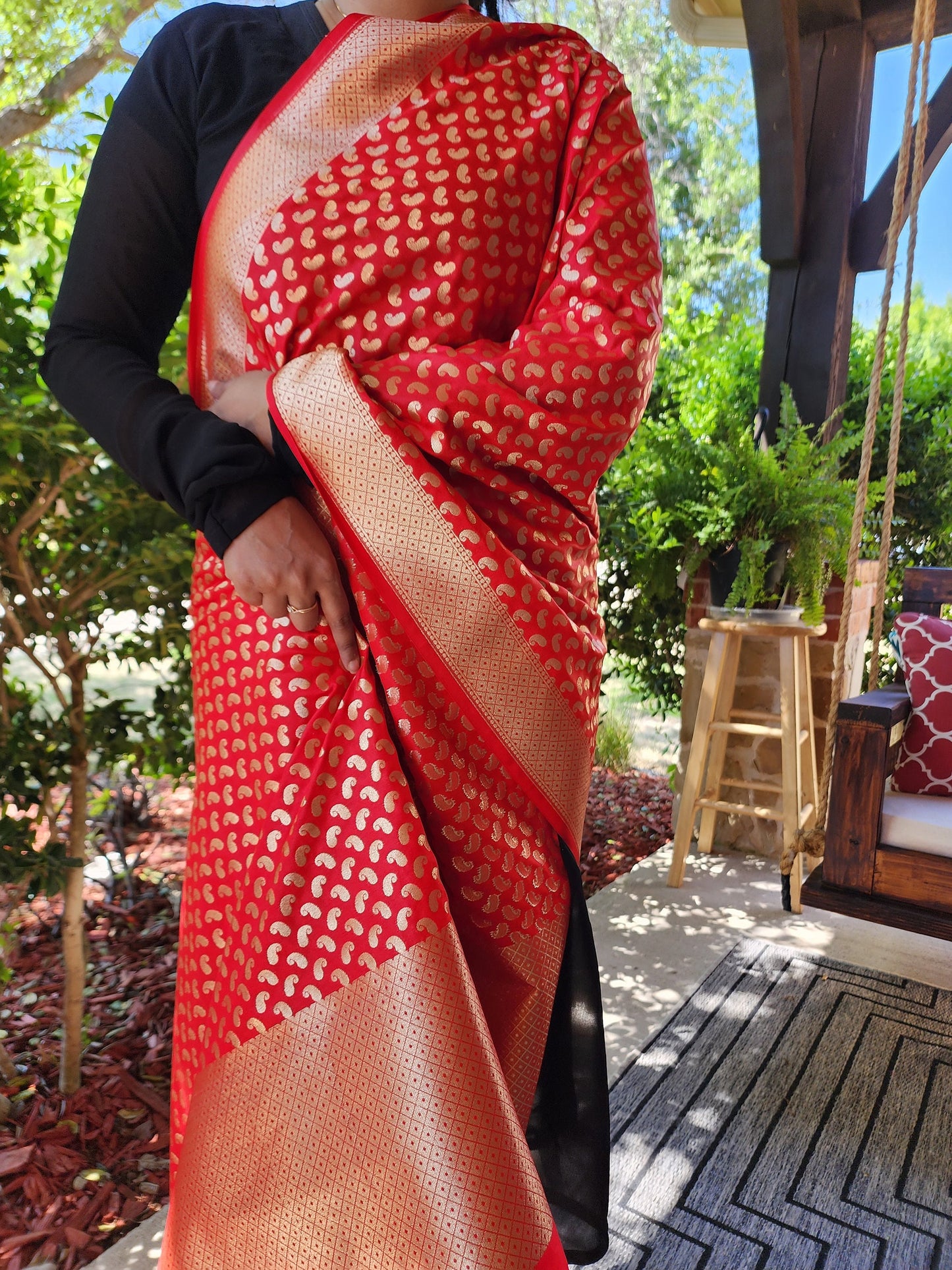 Banarasi Silk Red Color Dupatta with gold handweaving