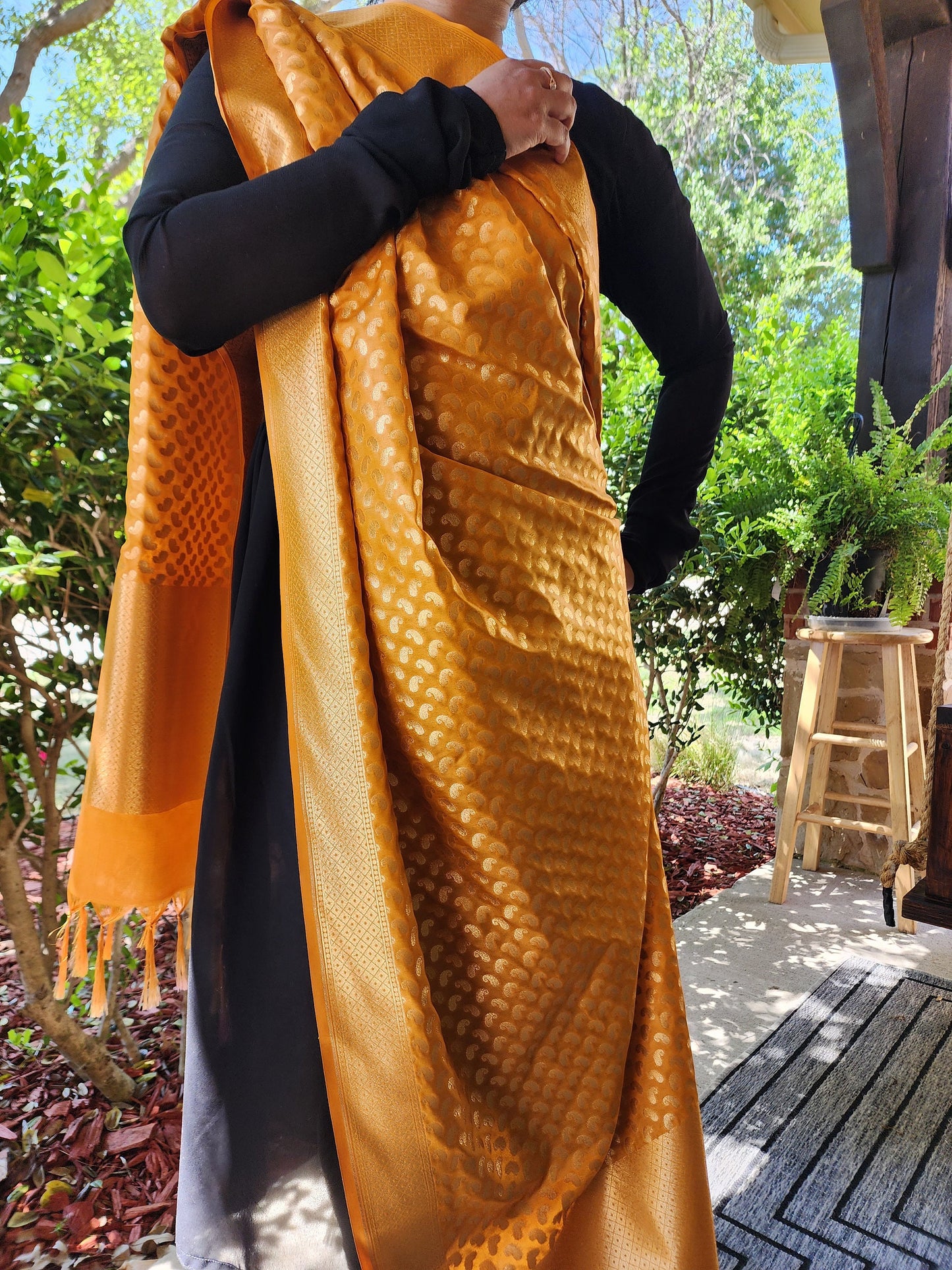 Banarasi Silk Mustard Yellow Dupatta with gold handweaving