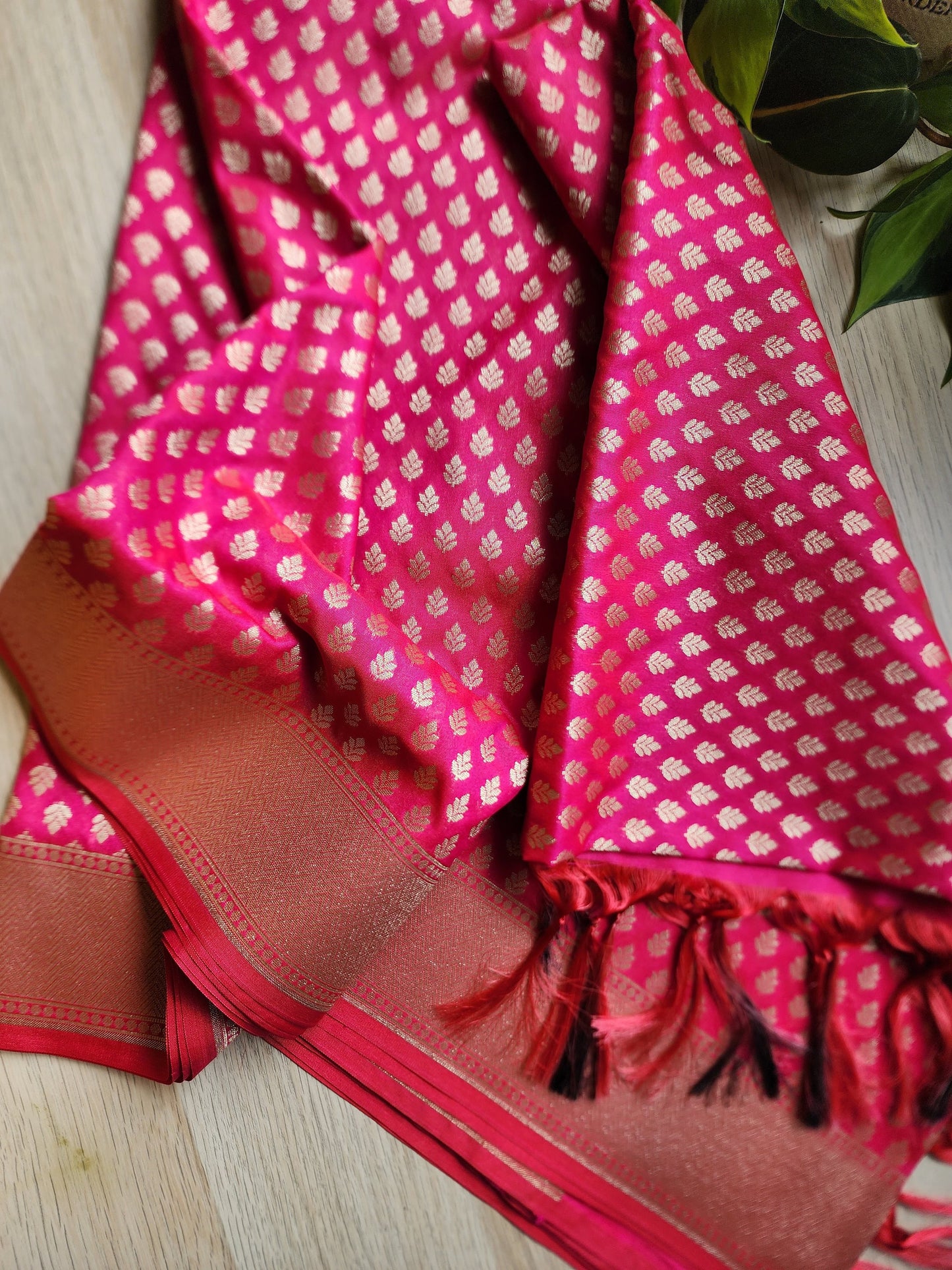 Banarasi Silk Bubble Gum Pink color Dupatta with gold handweaving