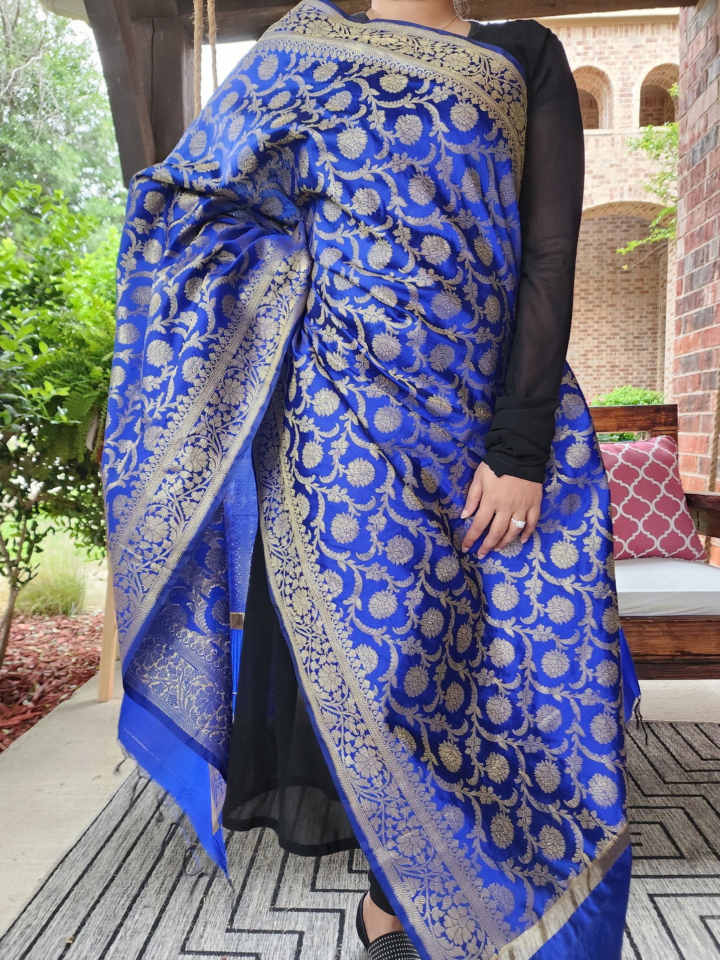 Banarasi Royal Blue Silk Dupatta with gold weaving