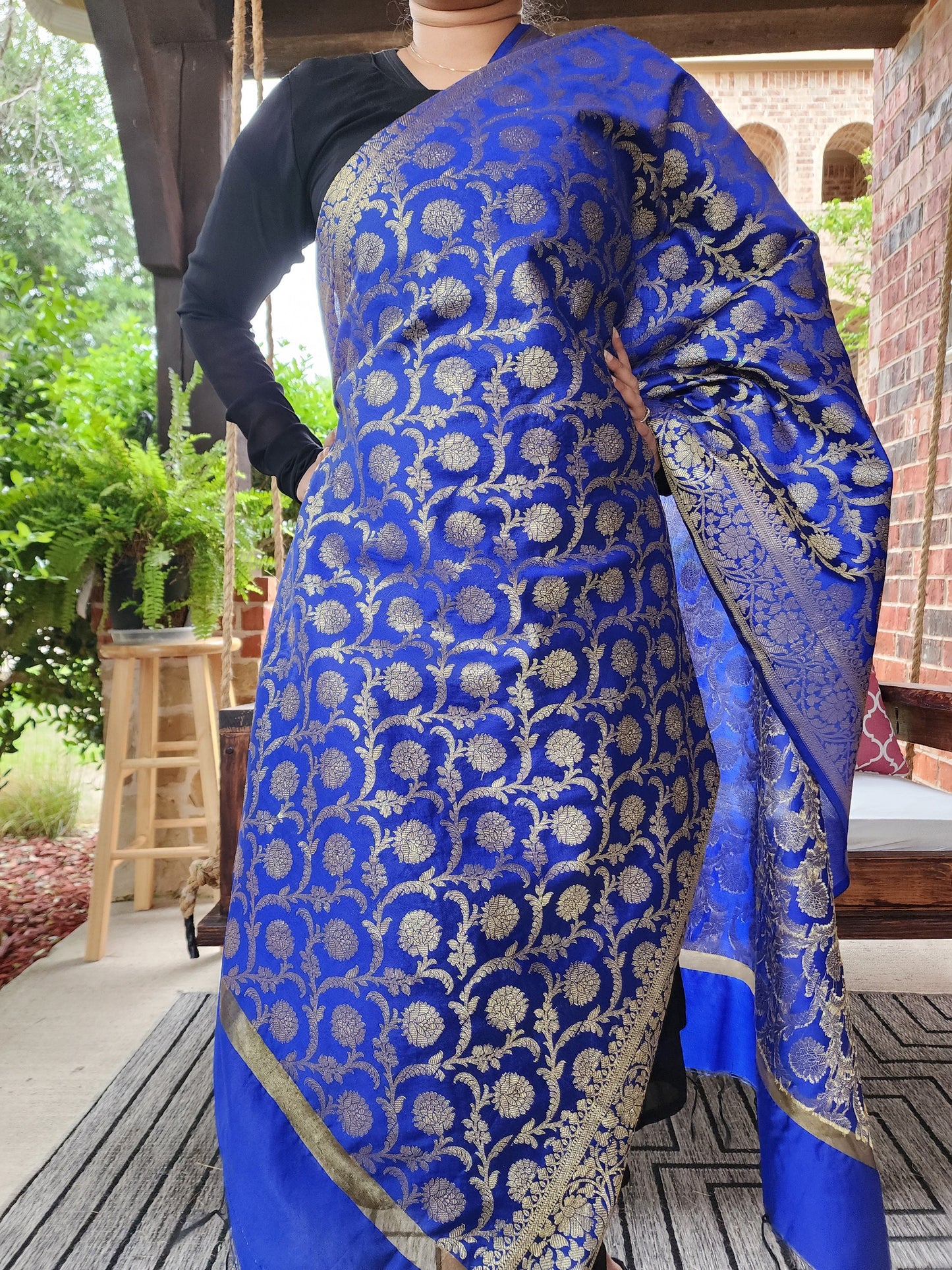 Banarasi Royal Blue Silk Dupatta with gold weaving