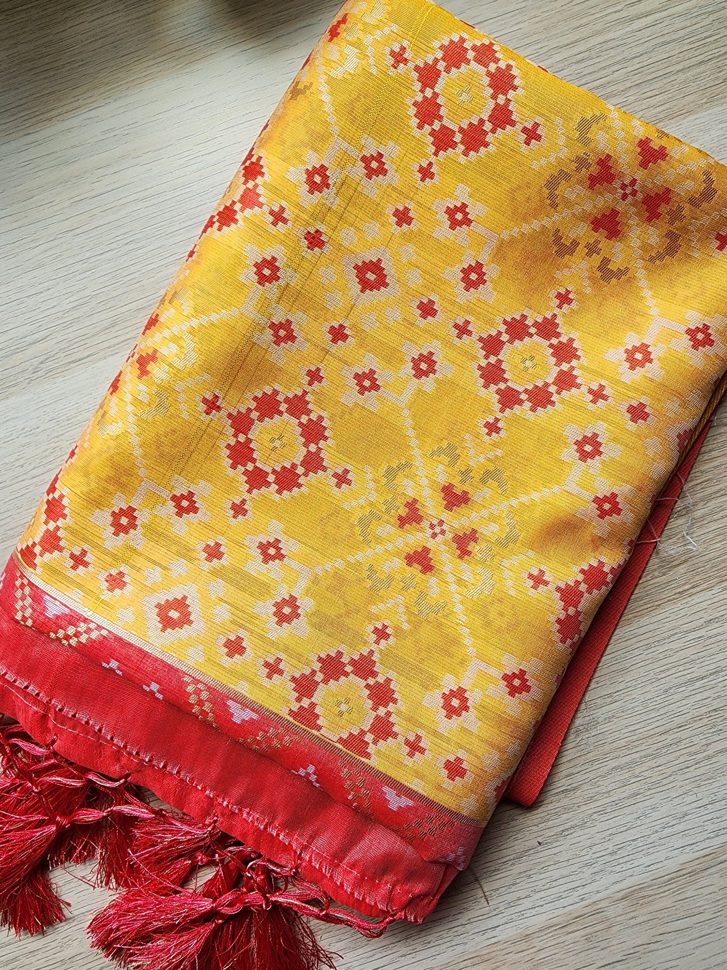 Banarasi Silk Handwoven Yellow & Coral Dupatta