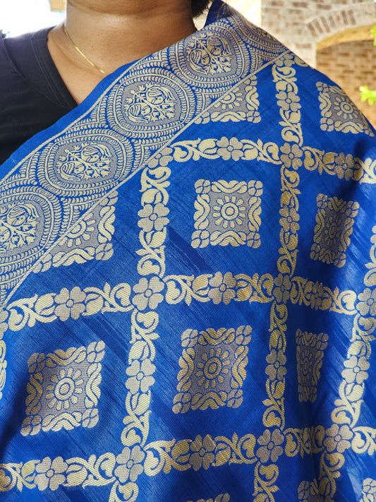 Banarasi Silk Handwoven Royal Blue Dupatta with golden weaving