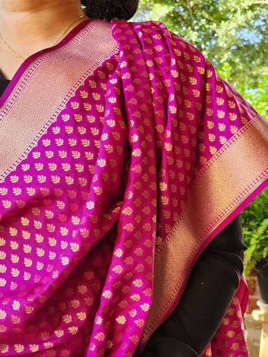 Banarasi Silk Purple Color Dupatta with gold handweaving