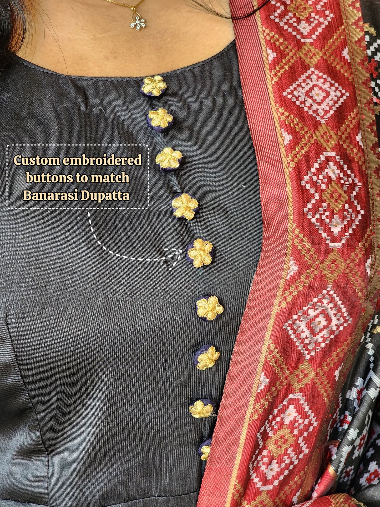 Indian A Line Style Kurta | Black and Gold Color