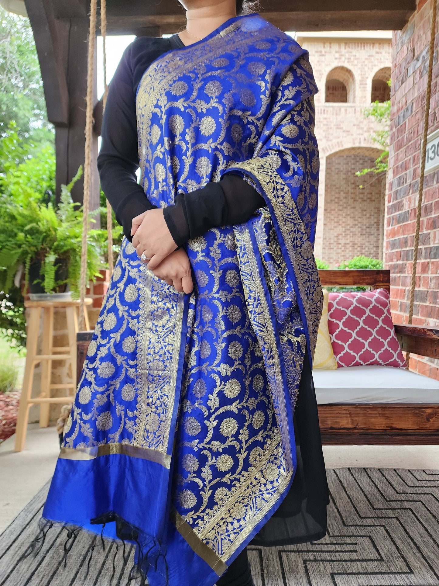 Banarasi Royal Blue Silk Dupatta with gold weaving