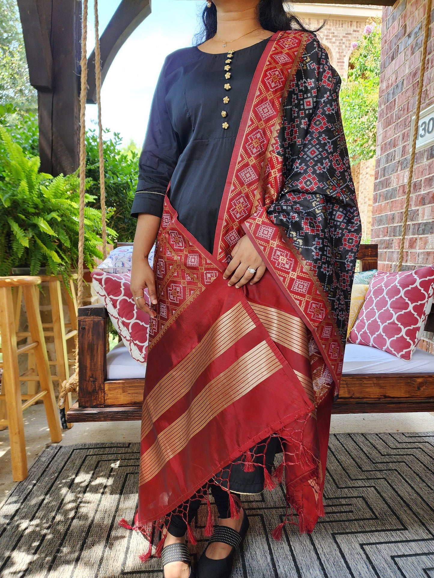 Indian A Line Style Kurta | Black and Gold Color