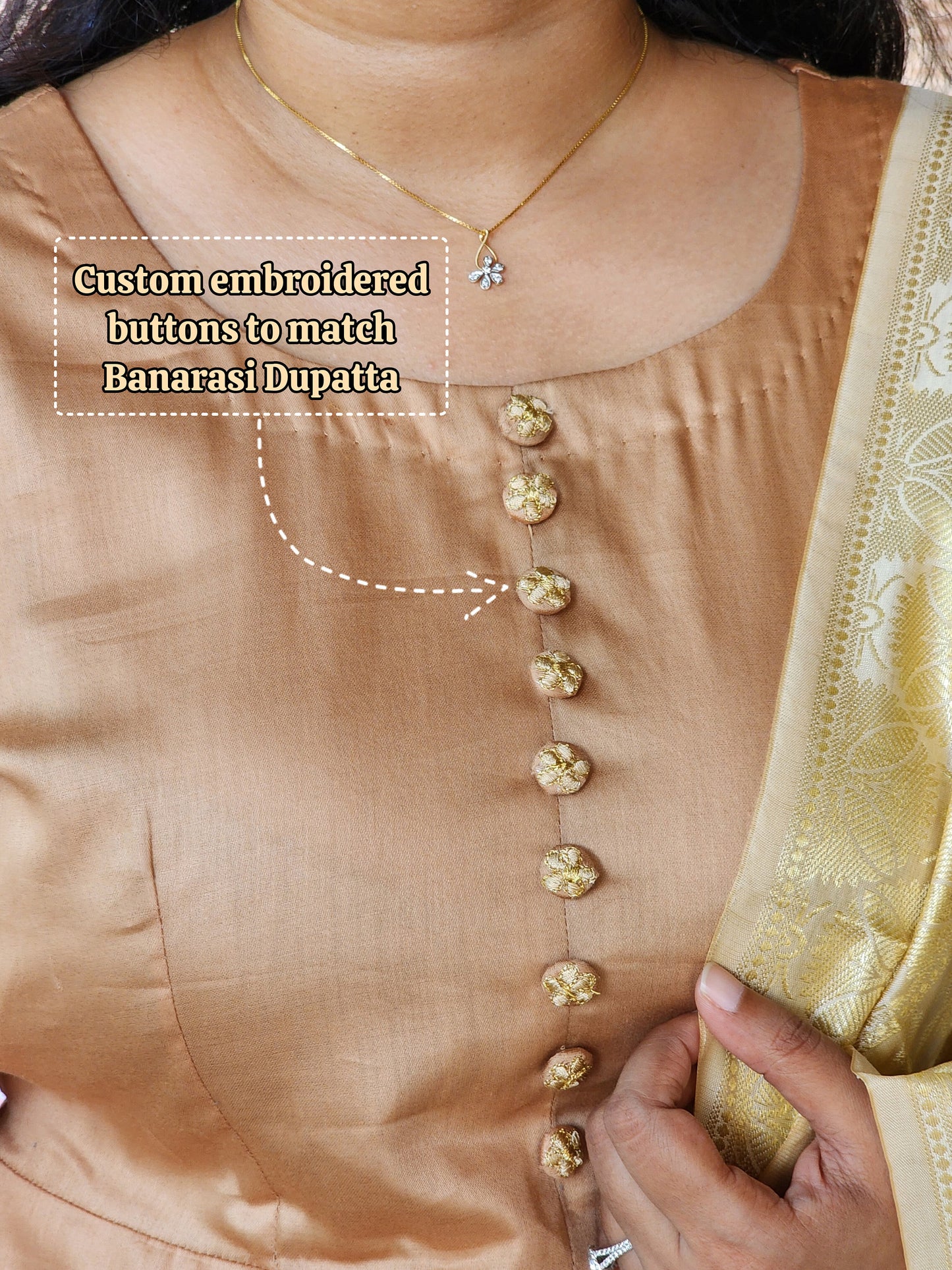 Indian A Line Style Kurta | Beige and Gold Color