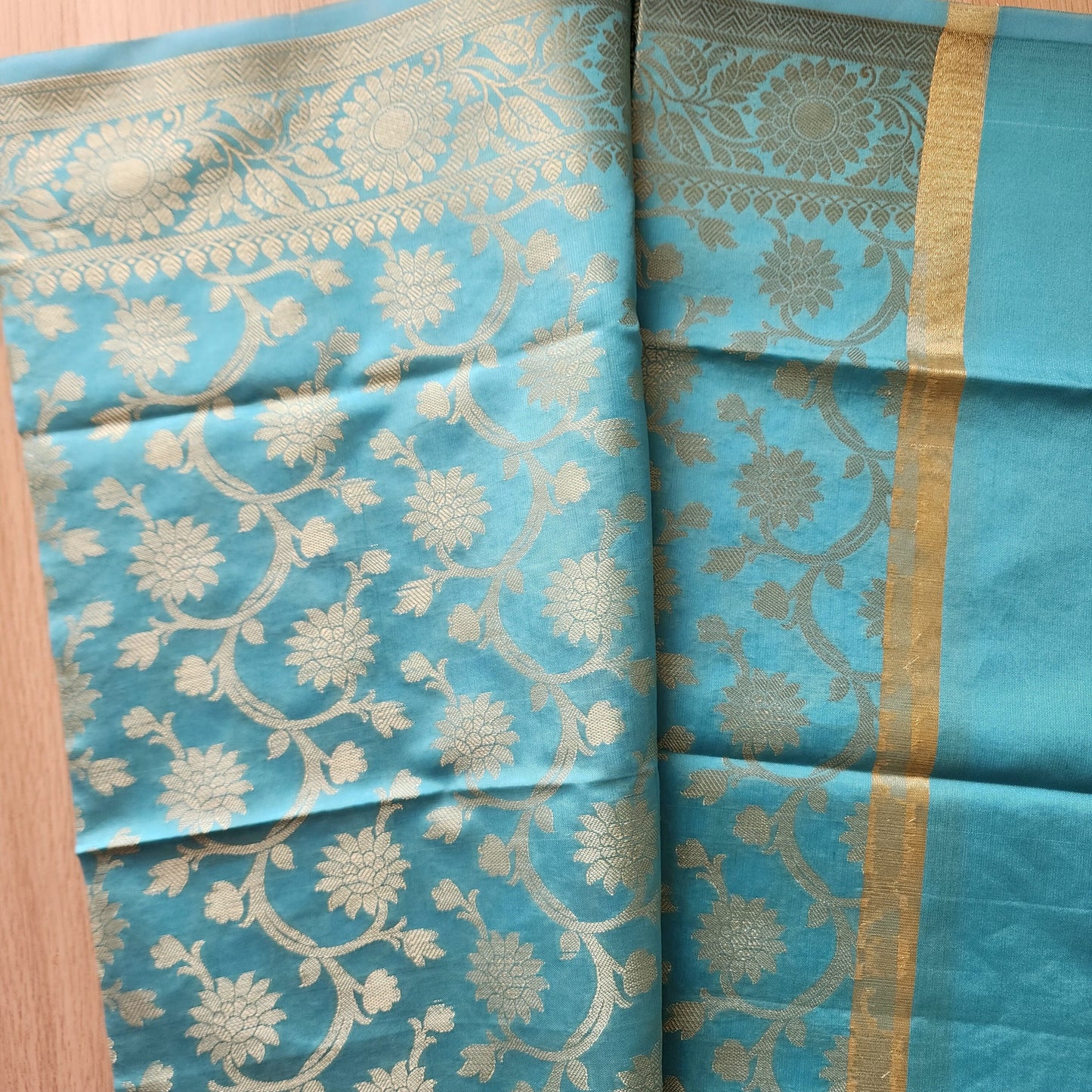 Banarasi Aqua Blue Silk Dupatta with gold weaving