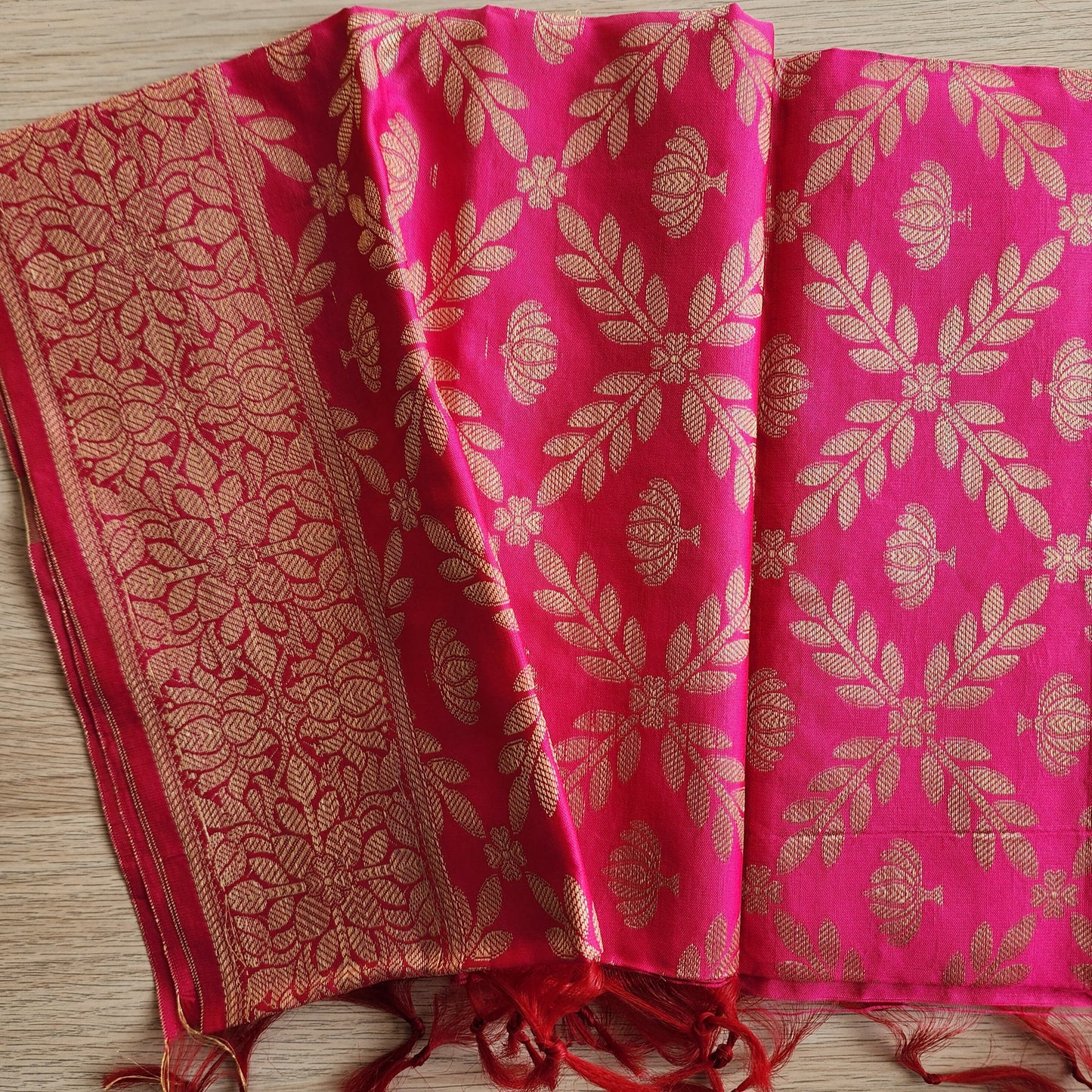 Banarasi Rani Pink Dupatta with gold handweaving