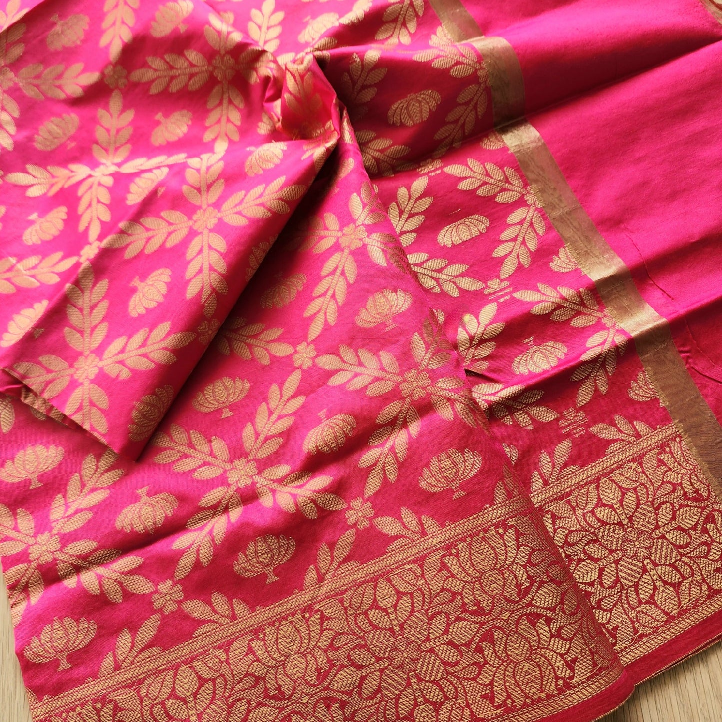 Banarasi Rani Pink Dupatta with gold handweaving