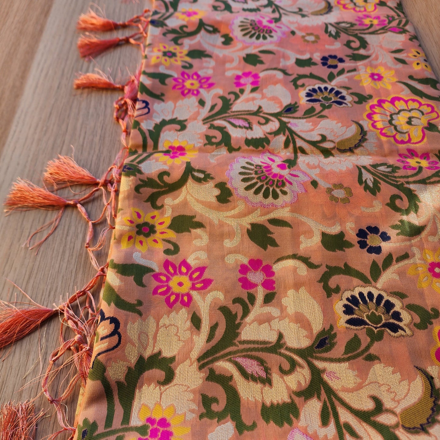 Banarasi Peach Dupatta with multicolor handweaving