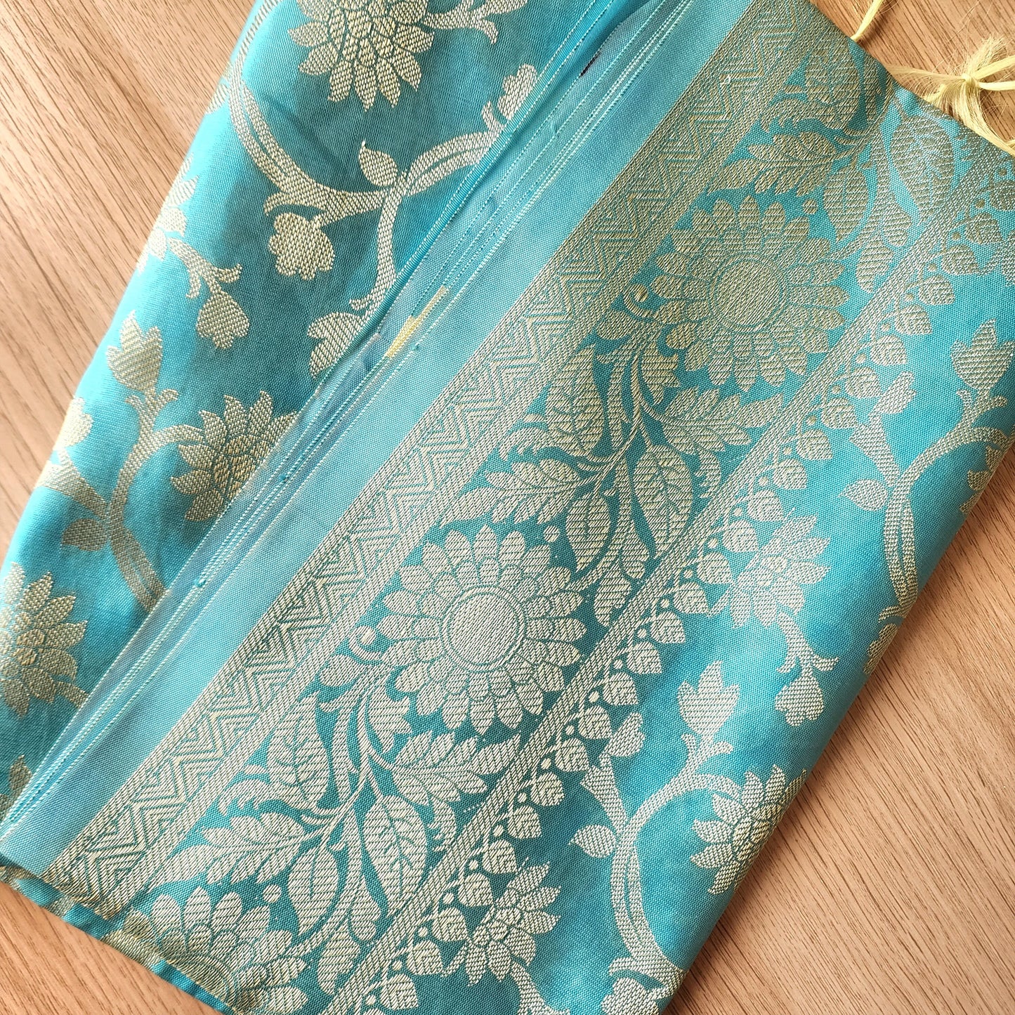 Banarasi Aqua Blue Silk Dupatta with gold weaving