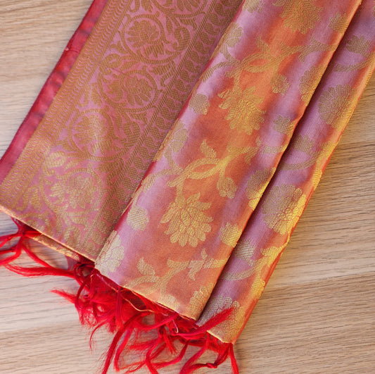 Banarasi Champagne Pink Silk Dupatta with gold weaving