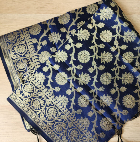 Banarasi Navy Blue Silk Dupatta with gold weaving