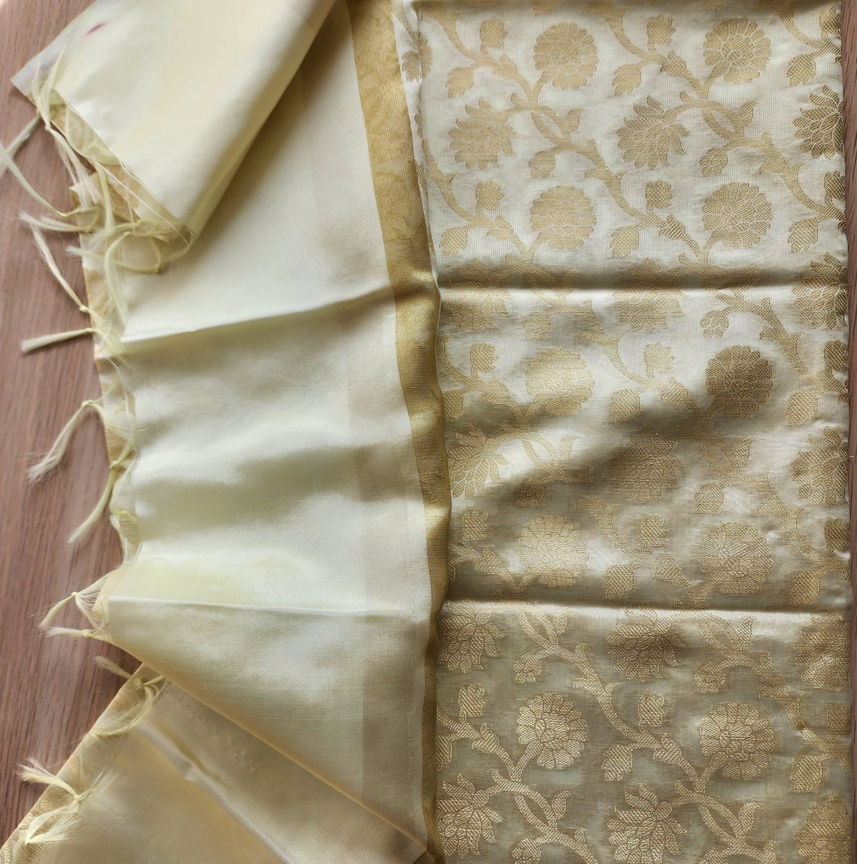 Banarasi Off-White Dupatta with gold handweaving, Indian traditional and Festive designer dupatta, luxurious, soft to touch  dupatta