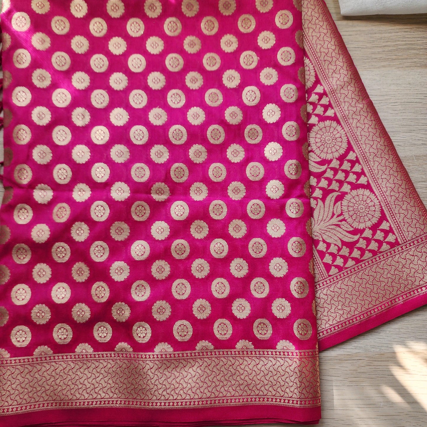 Banarasi Silk Rani Pink Dupatta with gold handweaving, Indian traditional and Festive designer dupatta, luxurious soft Banarsi dupatta