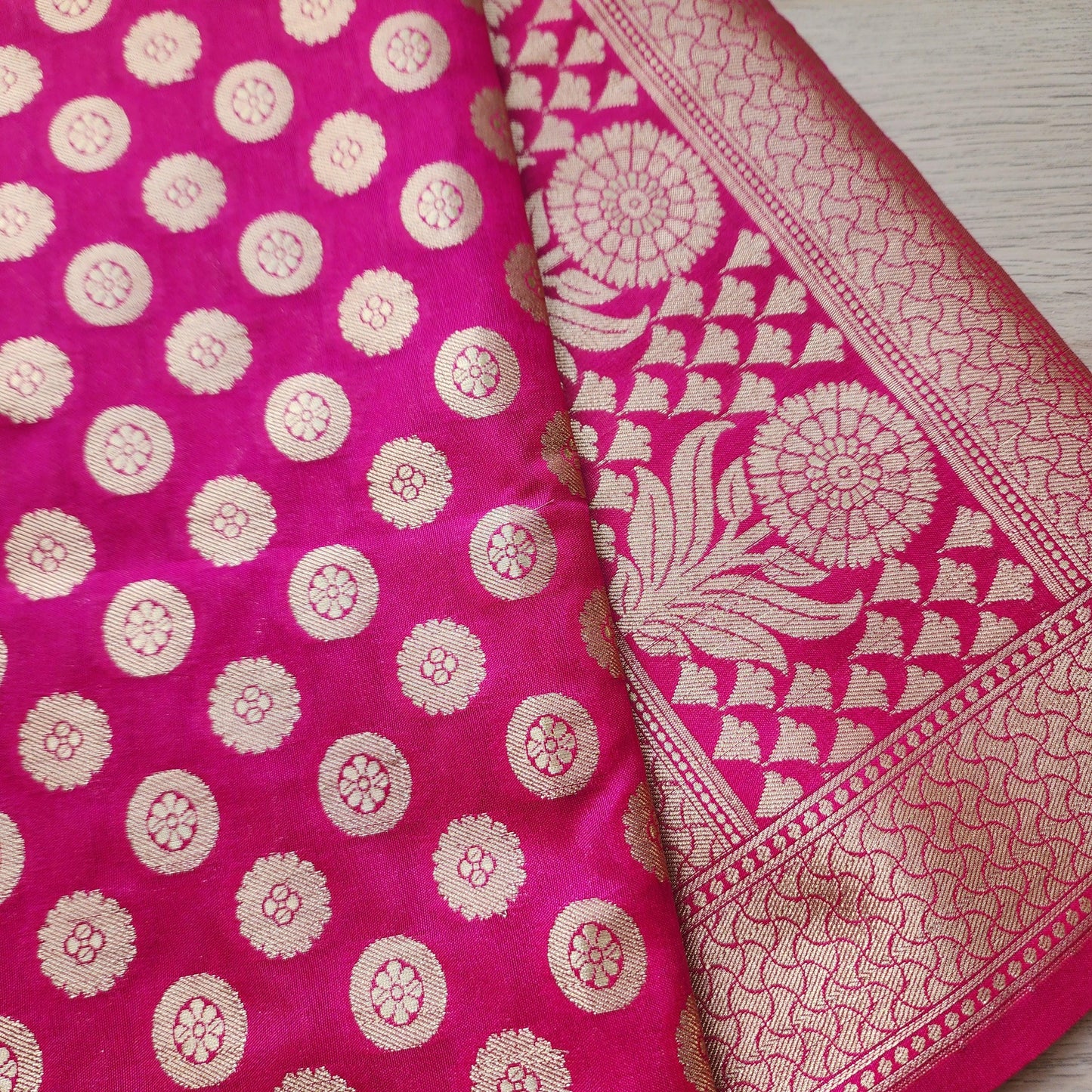 Banarasi Silk Rani Pink Dupatta with gold handweaving, Indian traditional and Festive designer dupatta, luxurious soft Banarsi dupatta