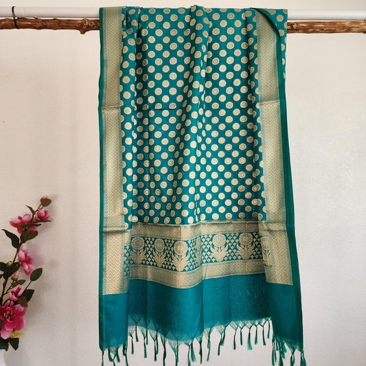 Banarasi Silk Rama Green Dupatta with gold handweaving, Indian traditional and Festive designer dupatta, luxurious soft Banarsi dupatta