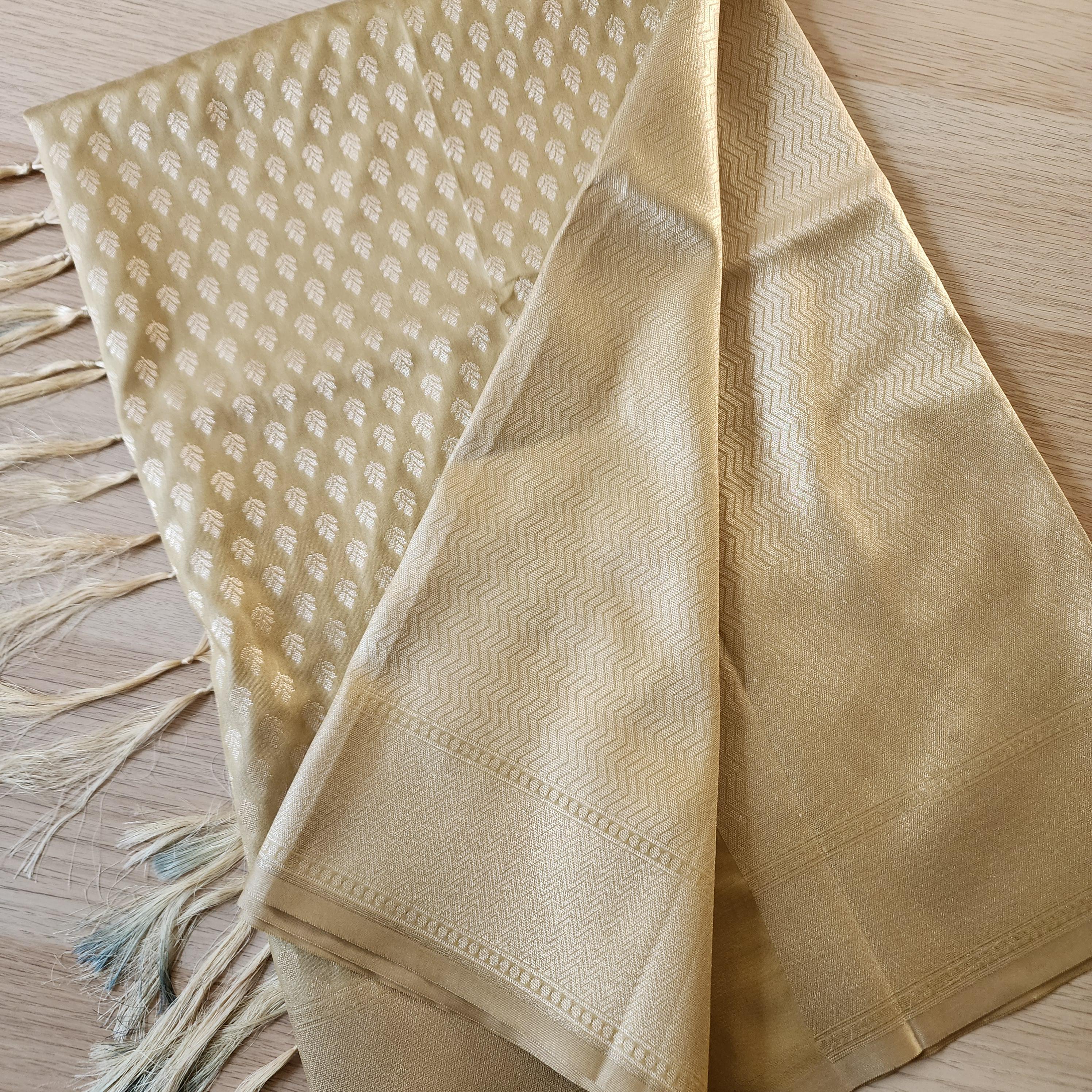 Banarasi Silk Biege Dupatta with gold handweaving, Indian traditional and Festive designer dupatta, luxurious soft Banarsi dupatta