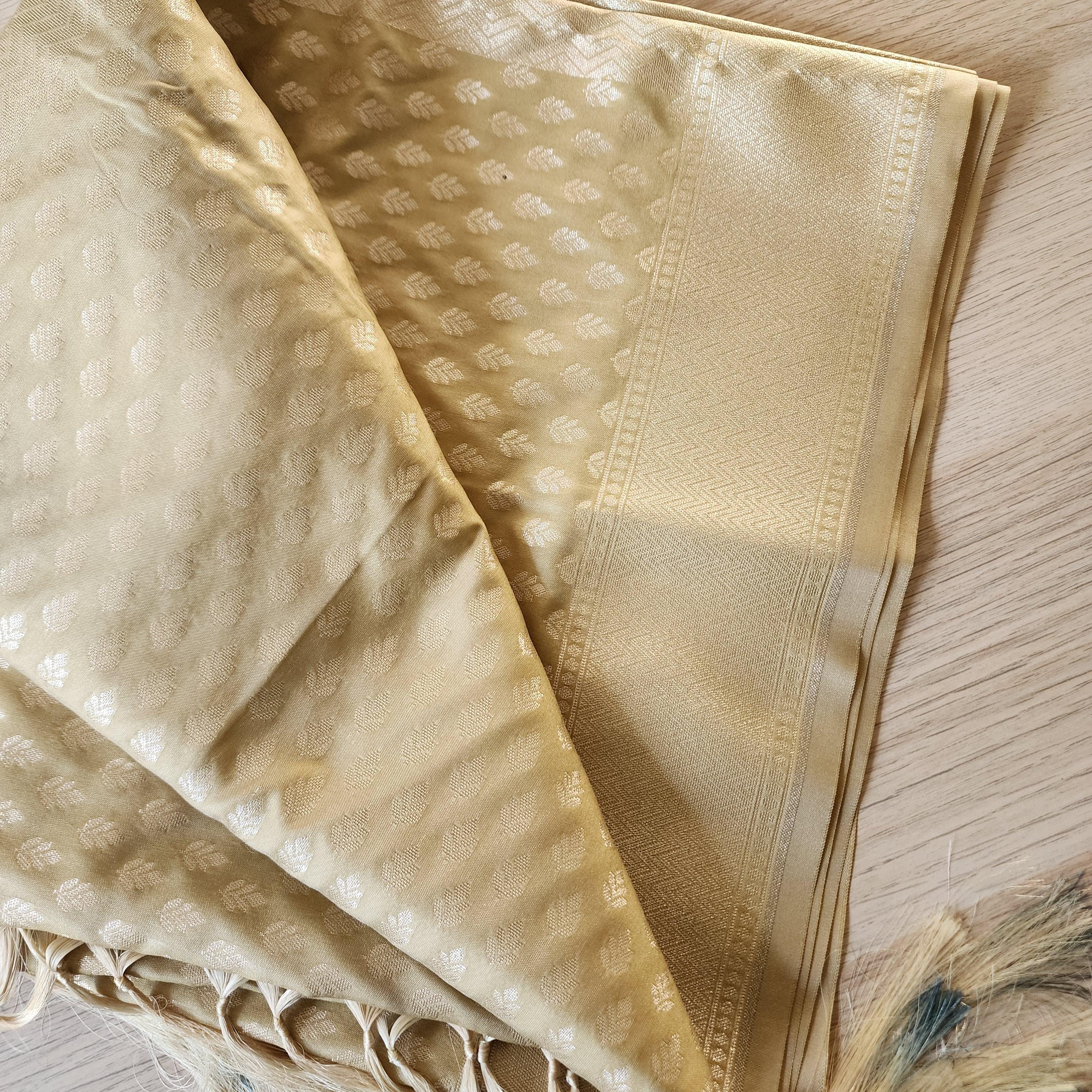 Banarasi Silk Biege Dupatta with gold handweaving, Indian traditional and Festive designer dupatta, luxurious soft Banarsi dupatta