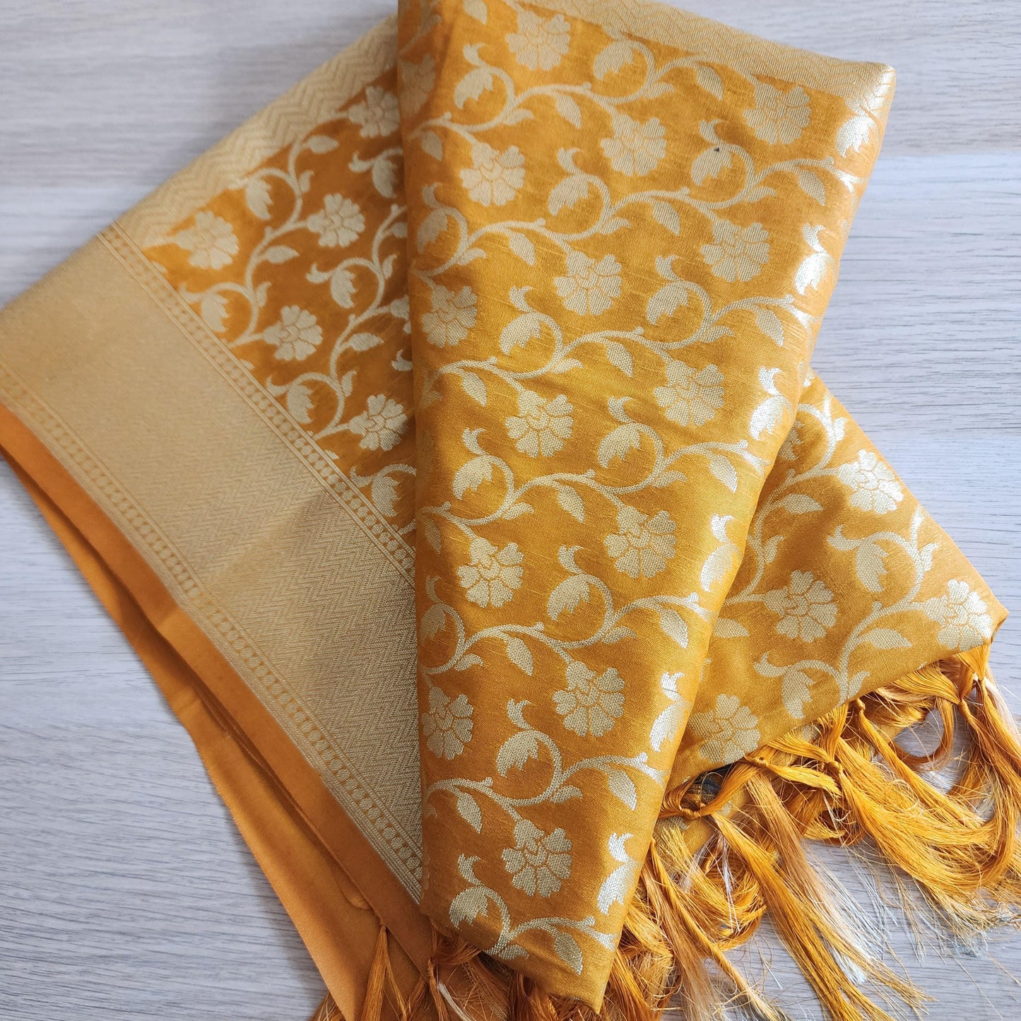 Banarasi Silk Mustard Yellow Dupatta with gold handweaving, Indian traditional and Festive designer dupatta, luxurious soft Banarsi dupatta