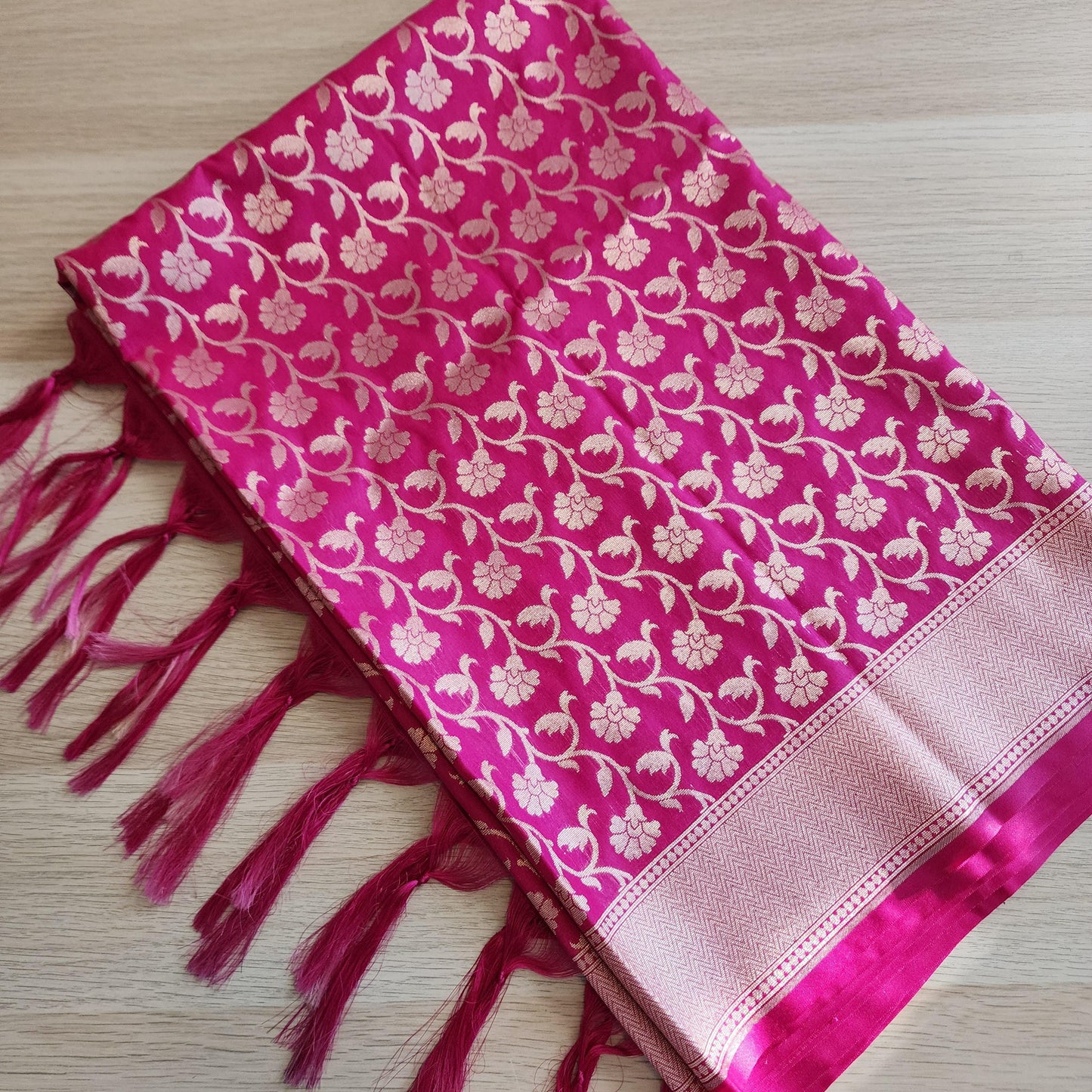 Banarasi Silk Rani Pink Dupatta with gold handweaving, Indian traditional and Festive designer dupatta, luxurious soft Banarsi dupatta