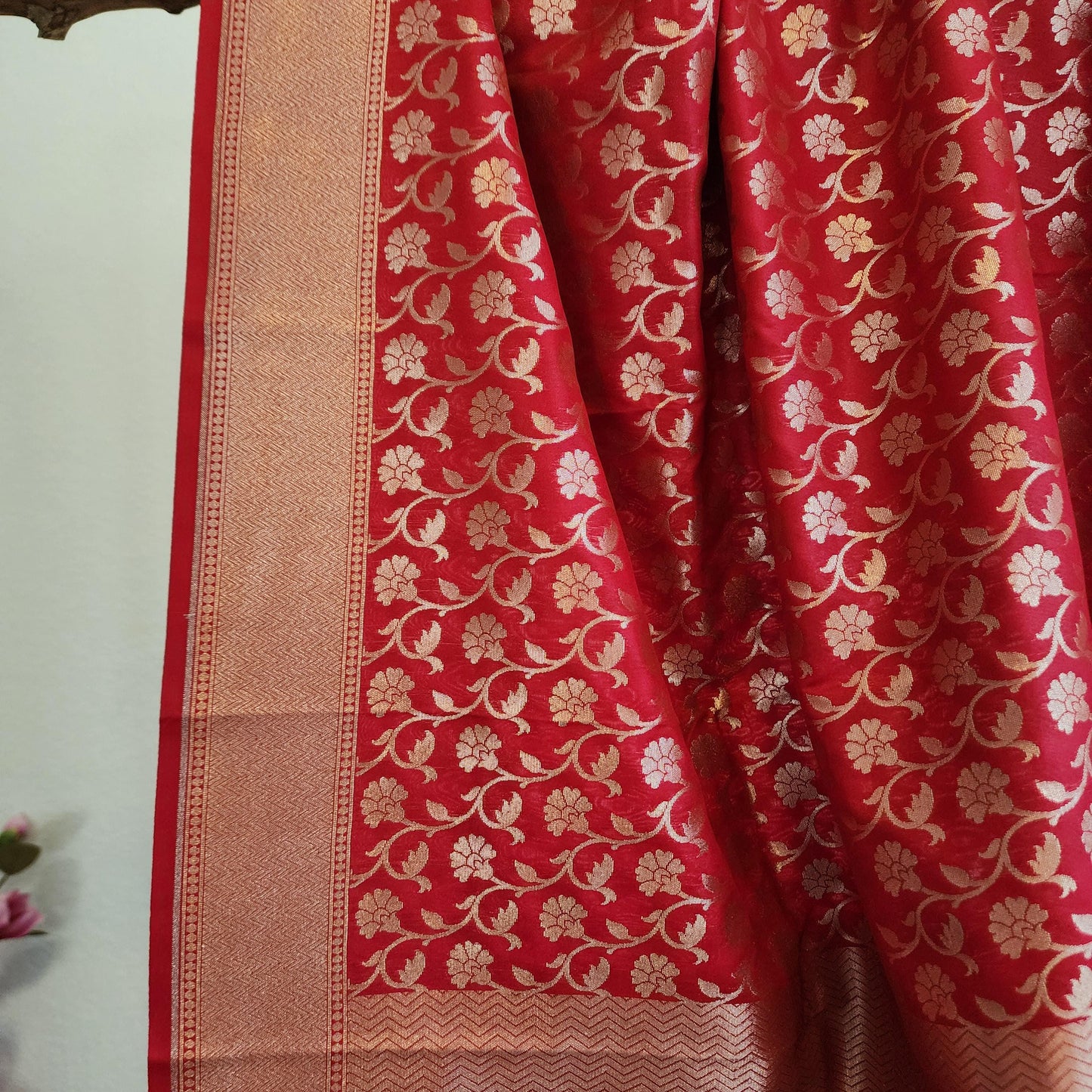 Banarasi Silk Red Dupatta with gold handweaving, Indian traditional and Festive designer dupatta, luxurious soft Banarsi dupatta