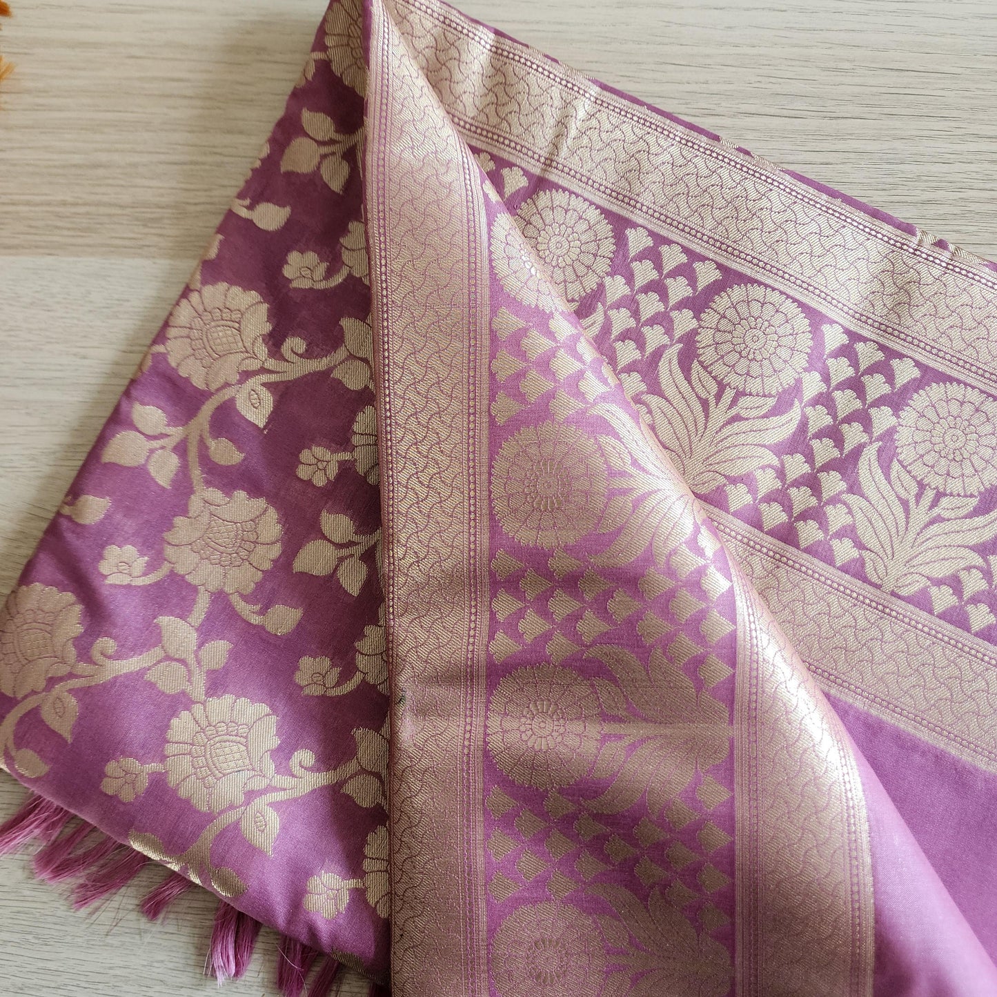 Banarasi Silk Mauve Pink Dupatta with gold handweaving, Indian traditional and Festive designer dupatta, luxurious soft Banarsi dupatta