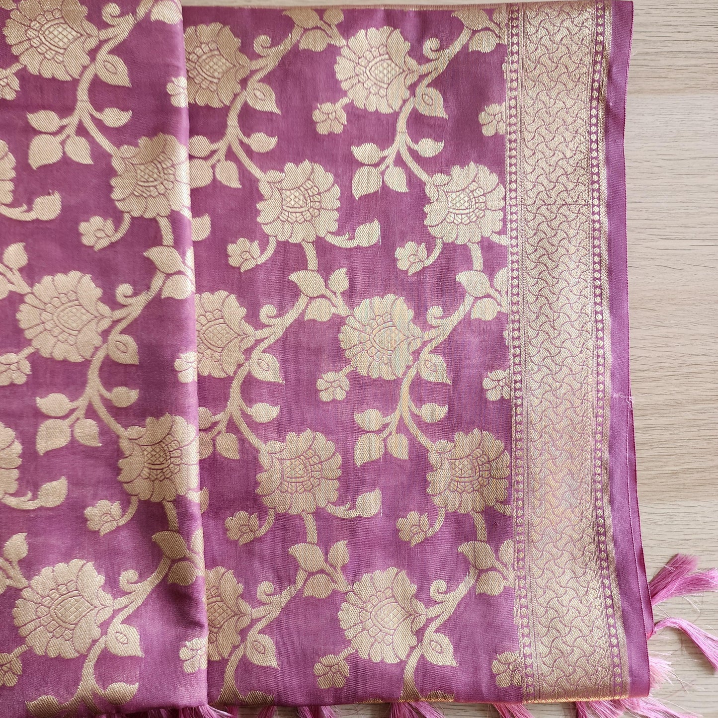 Banarasi Silk Mauve Pink Dupatta with gold handweaving, Indian traditional and Festive designer dupatta, luxurious soft Banarsi dupatta