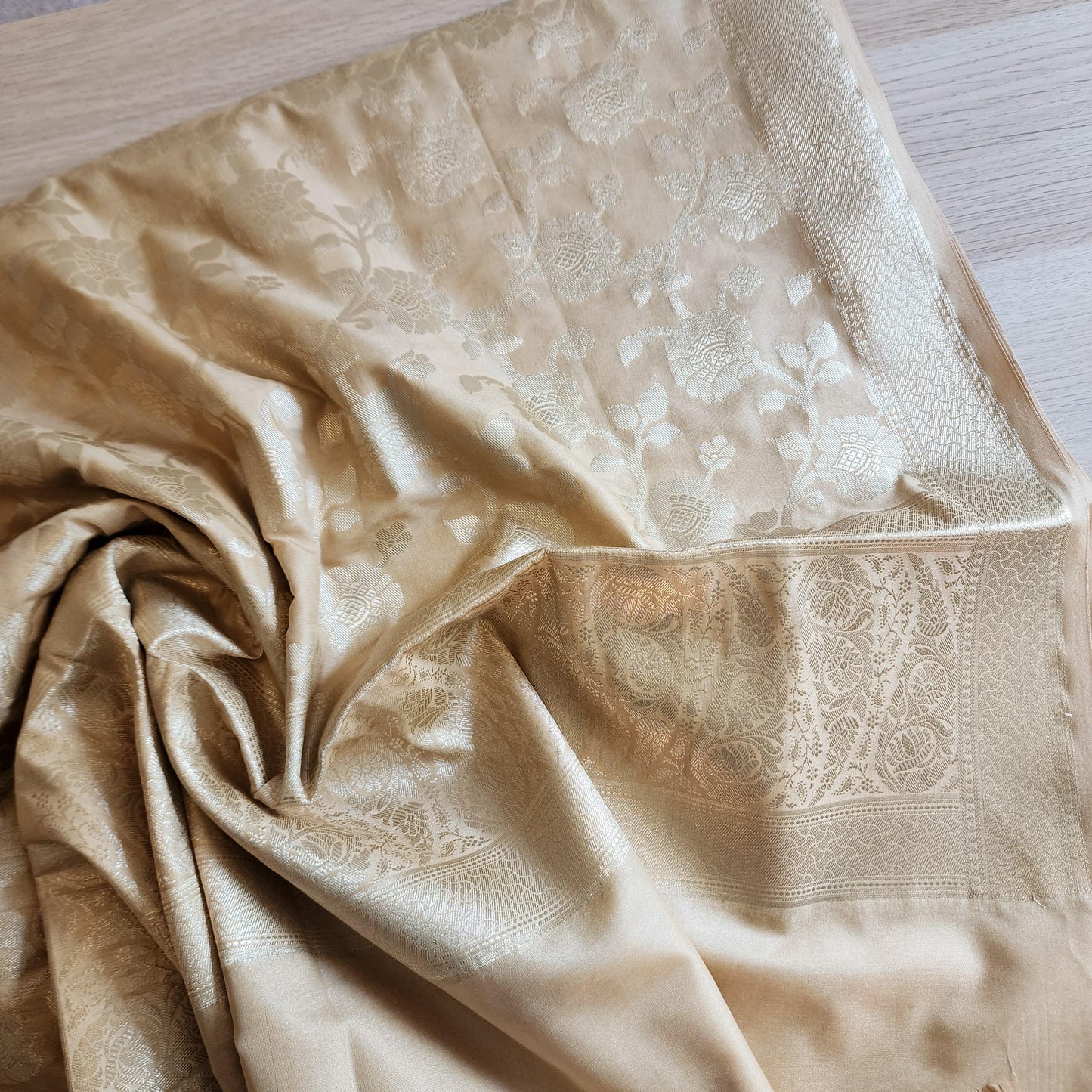 Banarasi Silk Beige Dupatta with gold handweaving, Indian traditional and Festive designer dupatta, luxurious soft Banarsi dupatta