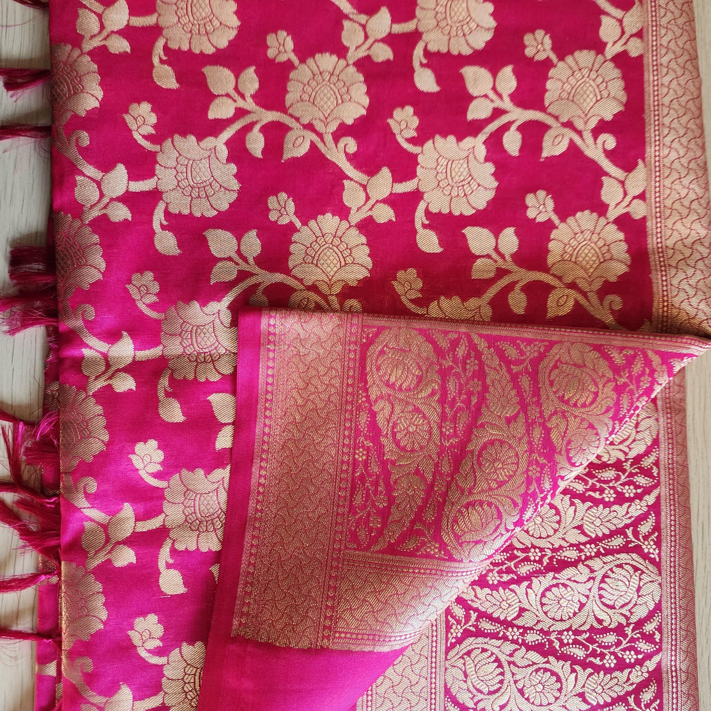 Banarasi Silk Rani Pink Dupatta with gold handweaving, Indian traditional and Festive designer dupatta, luxurious soft Banarsi dupatta