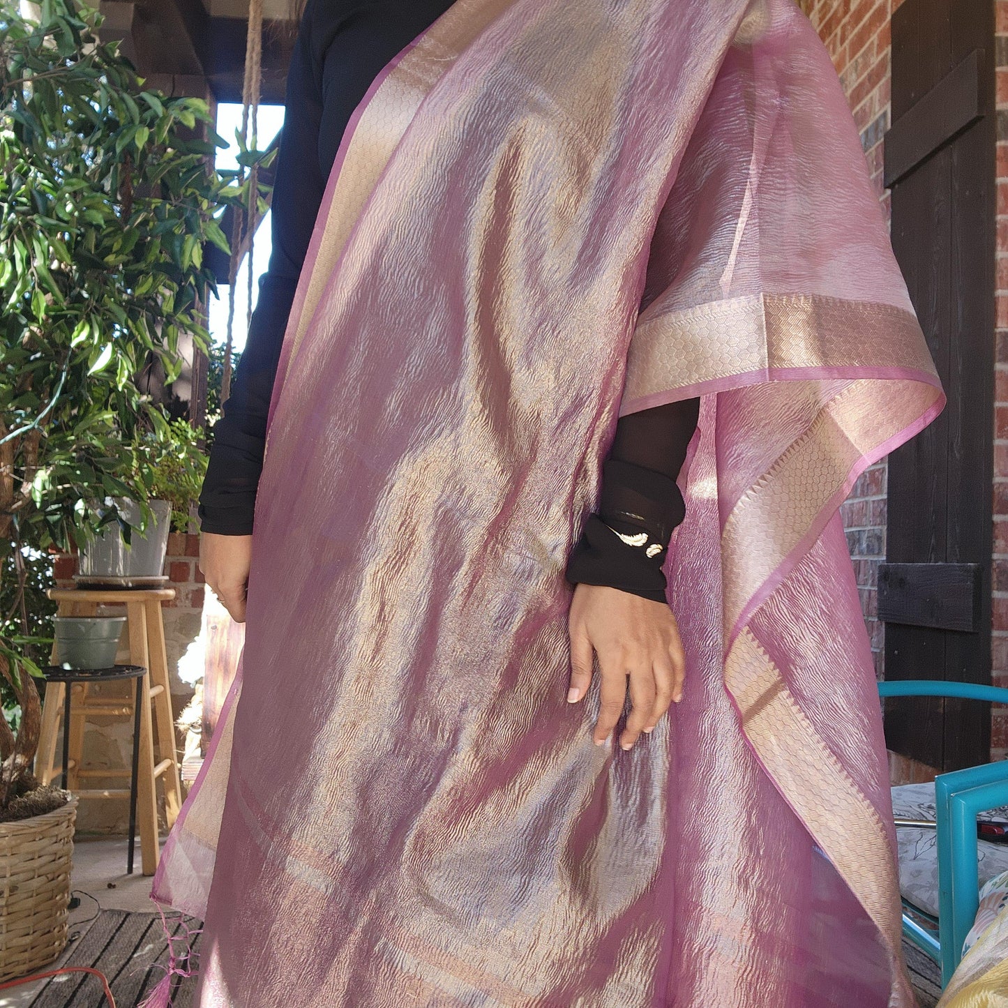 Tissue Silk Mauve Pink Dupatta, Crushed Tissue Indian traditional & Festive wear Dupatta