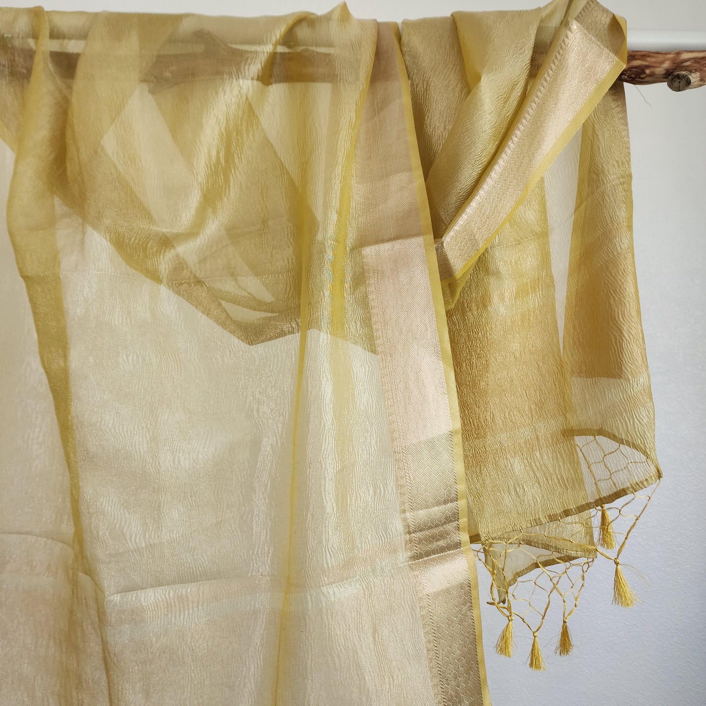 Tissue Silk Yellow Dupatta, Crushed Tissue Indian traditional & Festive wear Dupatta