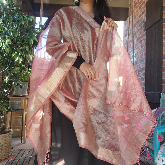 Tissue Silk Rust Pink Dupatta, Crushed Tissue Indian traditional & Festive wear Dupatta