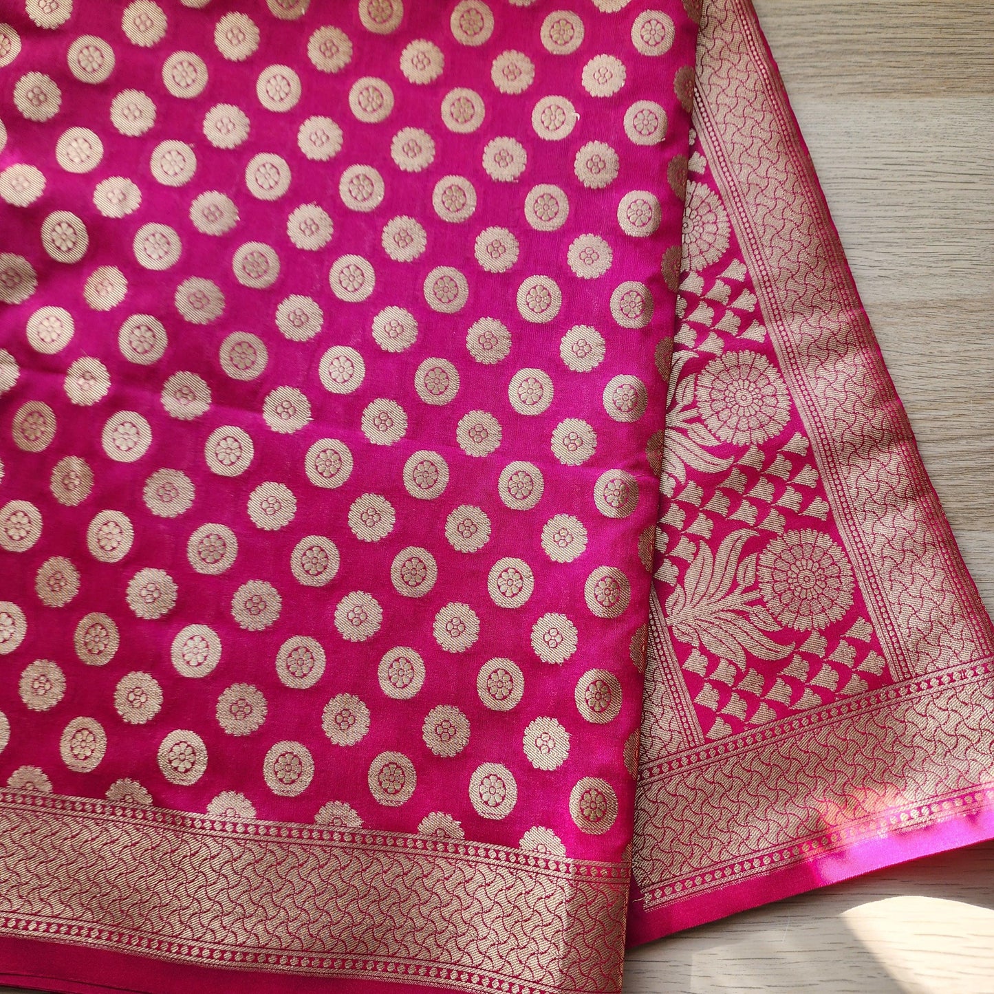 Banarasi Silk Rani Pink Dupatta with gold handweaving, Indian traditional and Festive designer dupatta, luxurious soft Banarsi dupatta