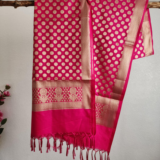 Banarasi Silk Pink Dupatta with gold handweaving, Indian traditional and Festive designer dupatta, luxurious soft Banarsi dupatta