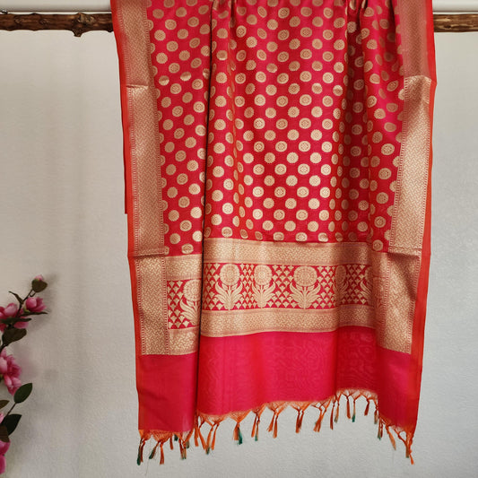 Banarasi Silk Red Dupatta with gold handweaving, Indian traditional and Festive designer dupatta, luxurious soft Banarsi dupatta